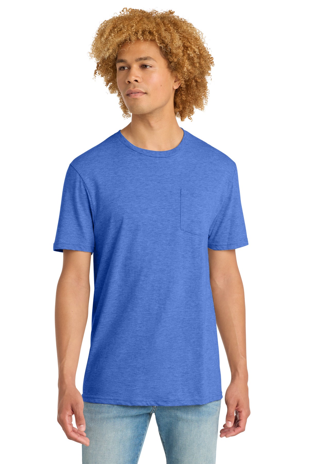 District Very Important Tee with Pocket. DT6000P - Heathered Royal - front