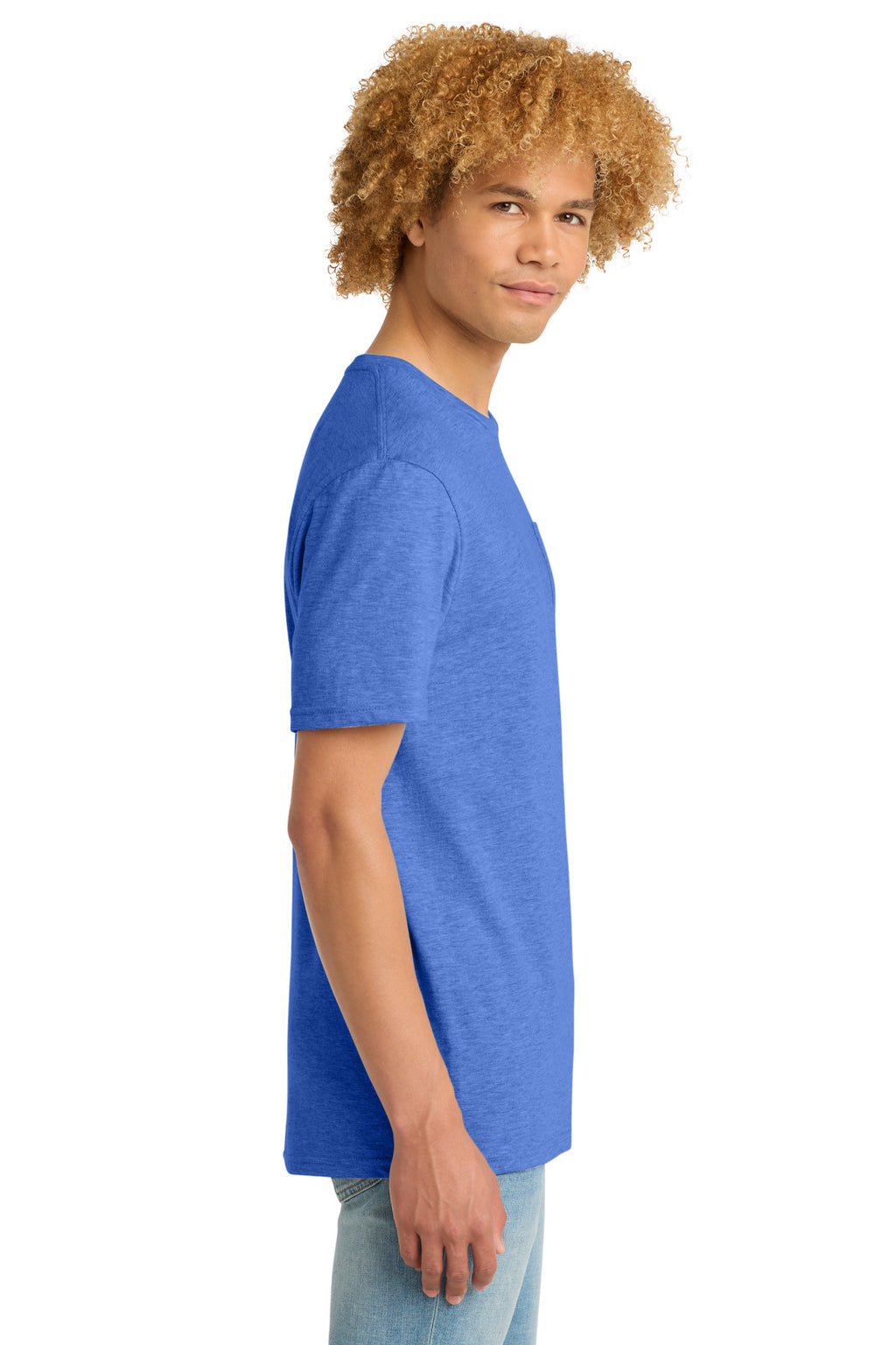 District Very Important Tee with Pocket. DT6000P - Heathered Royal - side