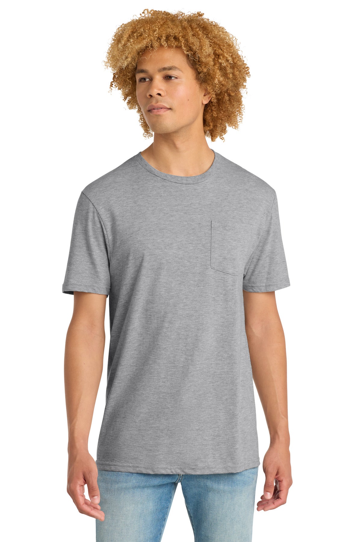 District Very Important Tee with Pocket. DT6000P - Light Heather Grey - front
