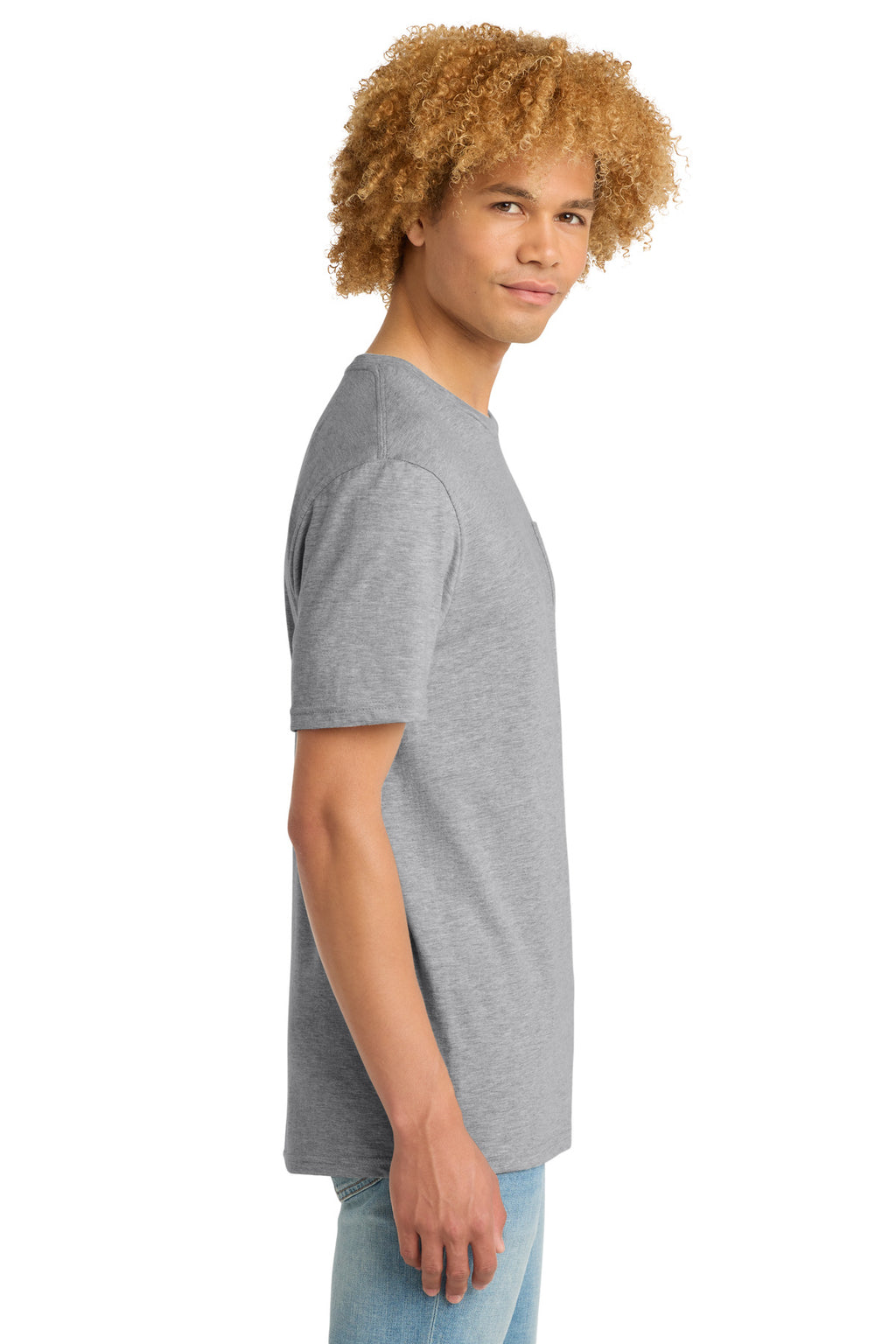 District Very Important Tee with Pocket. DT6000P - Light Heather Grey - side