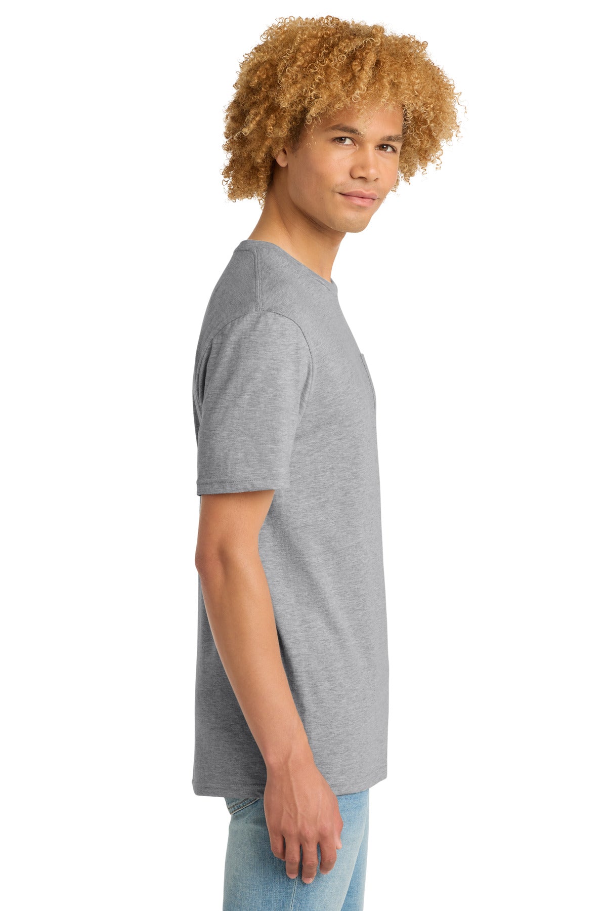 District Very Important Tee with Pocket. DT6000P - Light Heather Grey - side