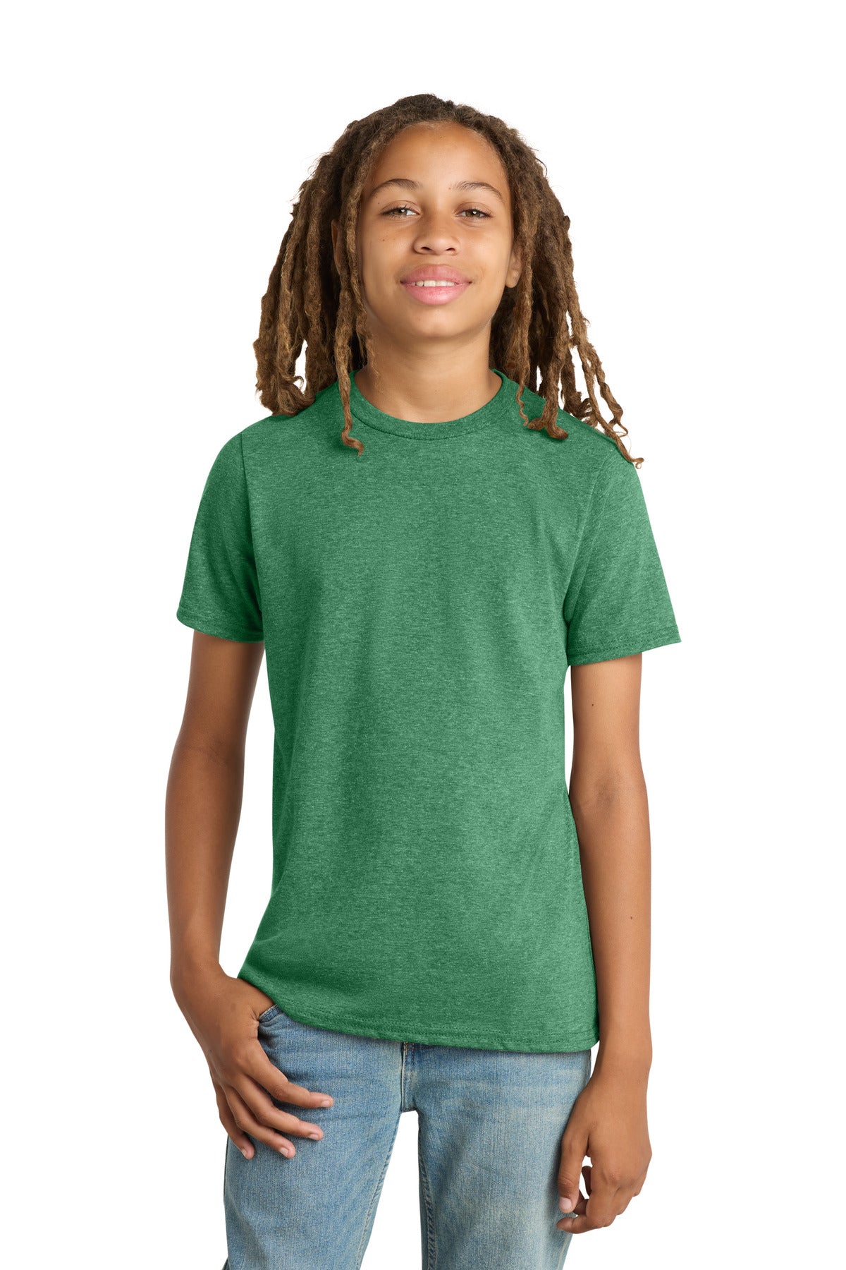 District Youth Very Important Tee . DT6000Y - Heathered Kelly Green - front
