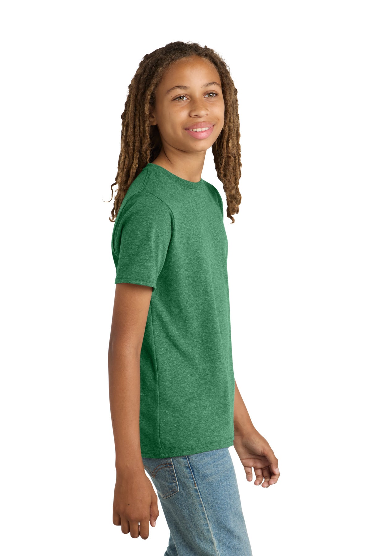 District Youth Very Important Tee . DT6000Y - Heathered Kelly Green - side