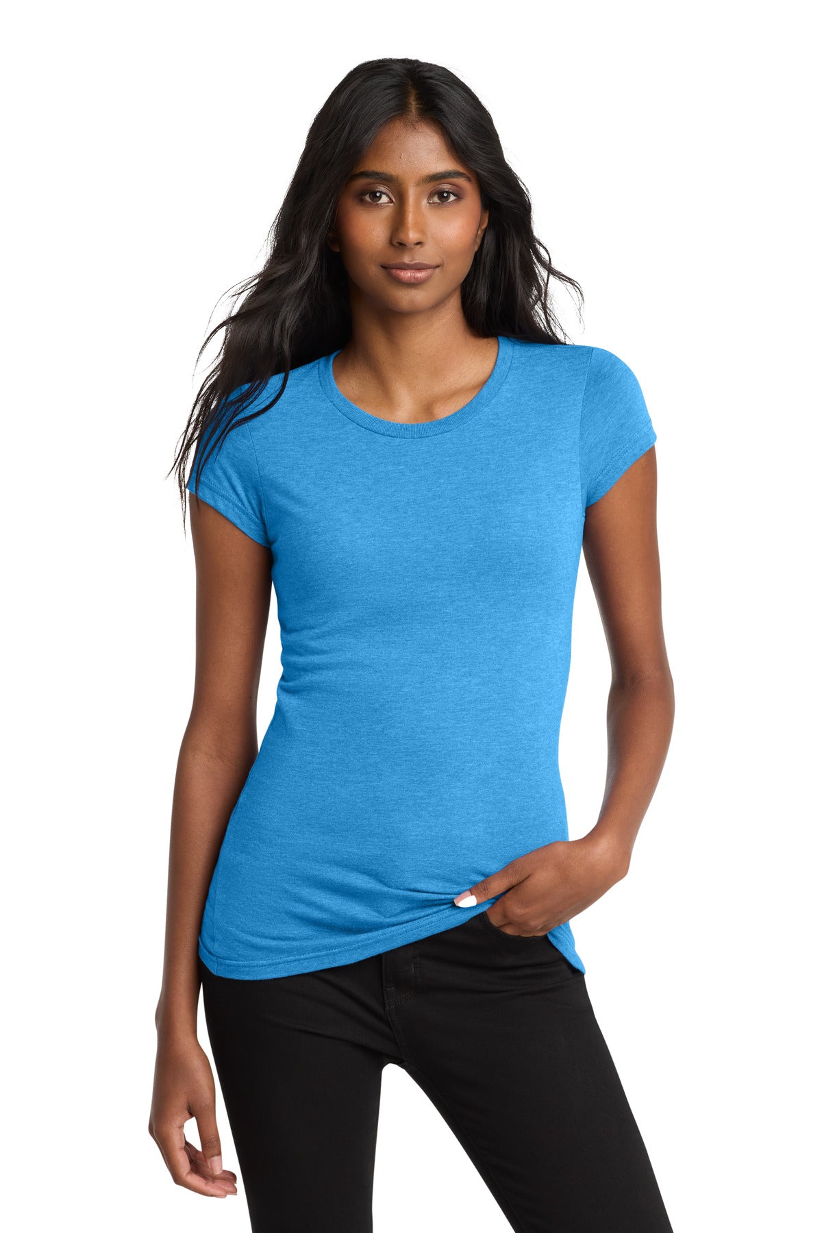 District Women's Fitted Very Important Tee . DT6001 - Heathered Bright Turquoise - front