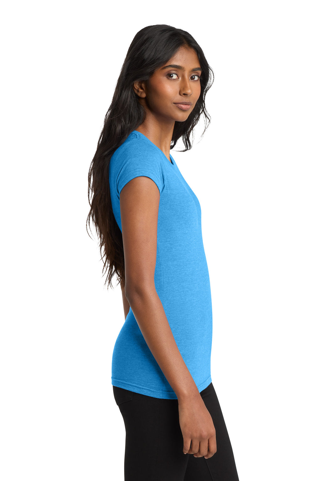 District Women's Fitted Very Important Tee . DT6001 - Heathered Bright Turquoise - side