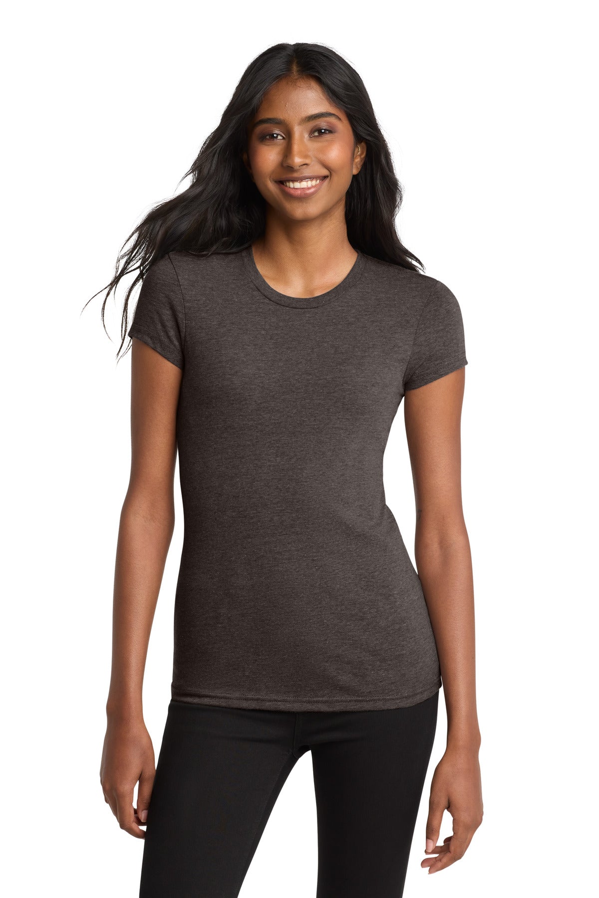 District Women's Fitted Very Important Tee . DT6001 - Heathered Brown - front