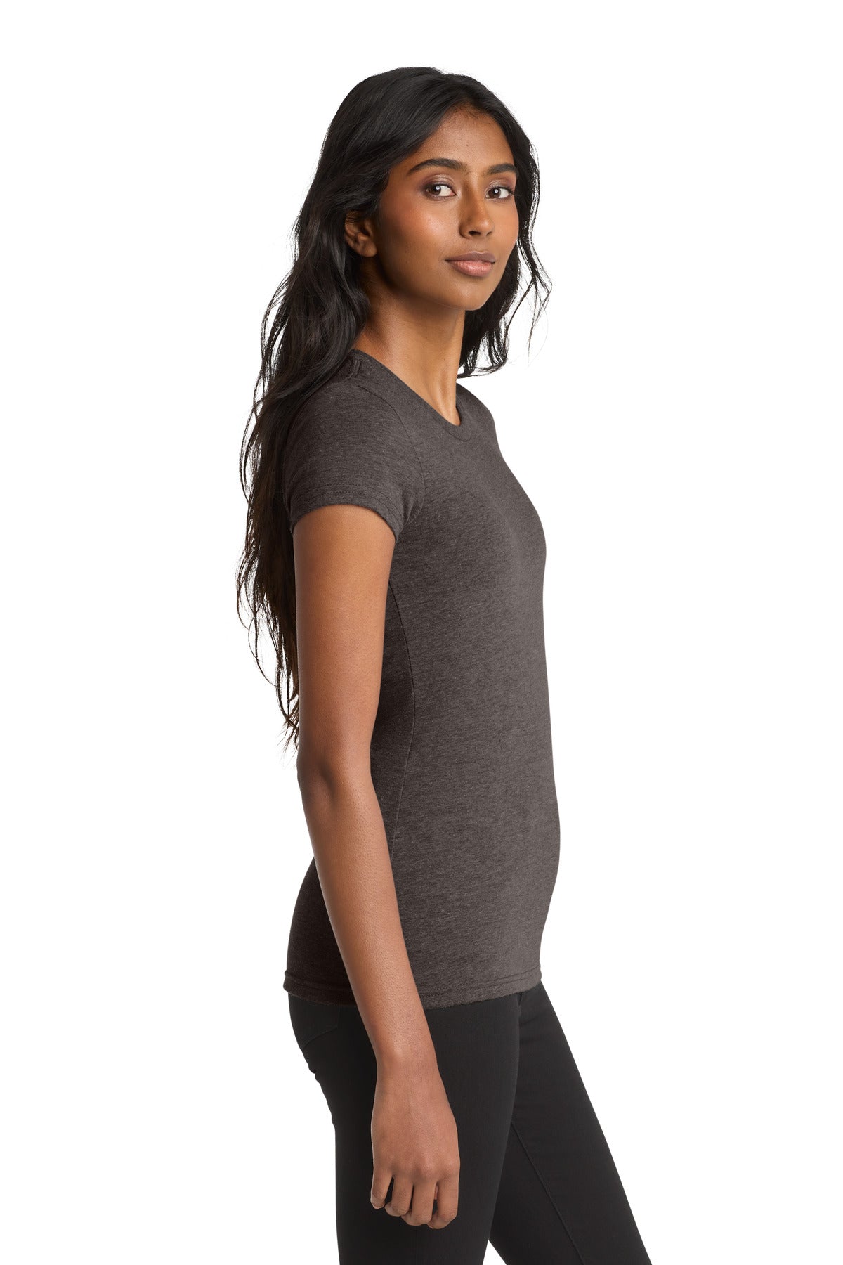 District Women's Fitted Very Important Tee . DT6001 - Heathered Brown - side