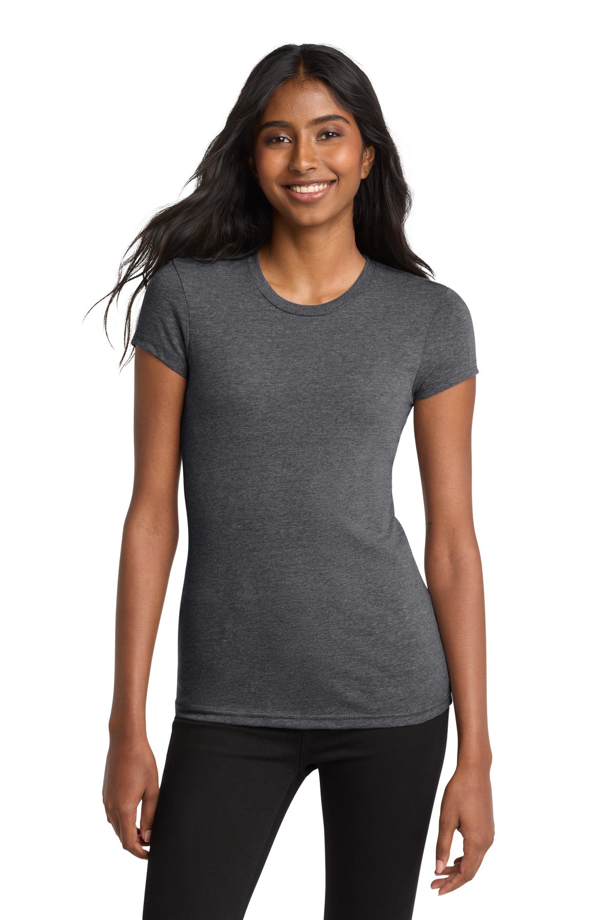 District Women's Fitted Very Important Tee . DT6001 - Heathered Charcoal - front