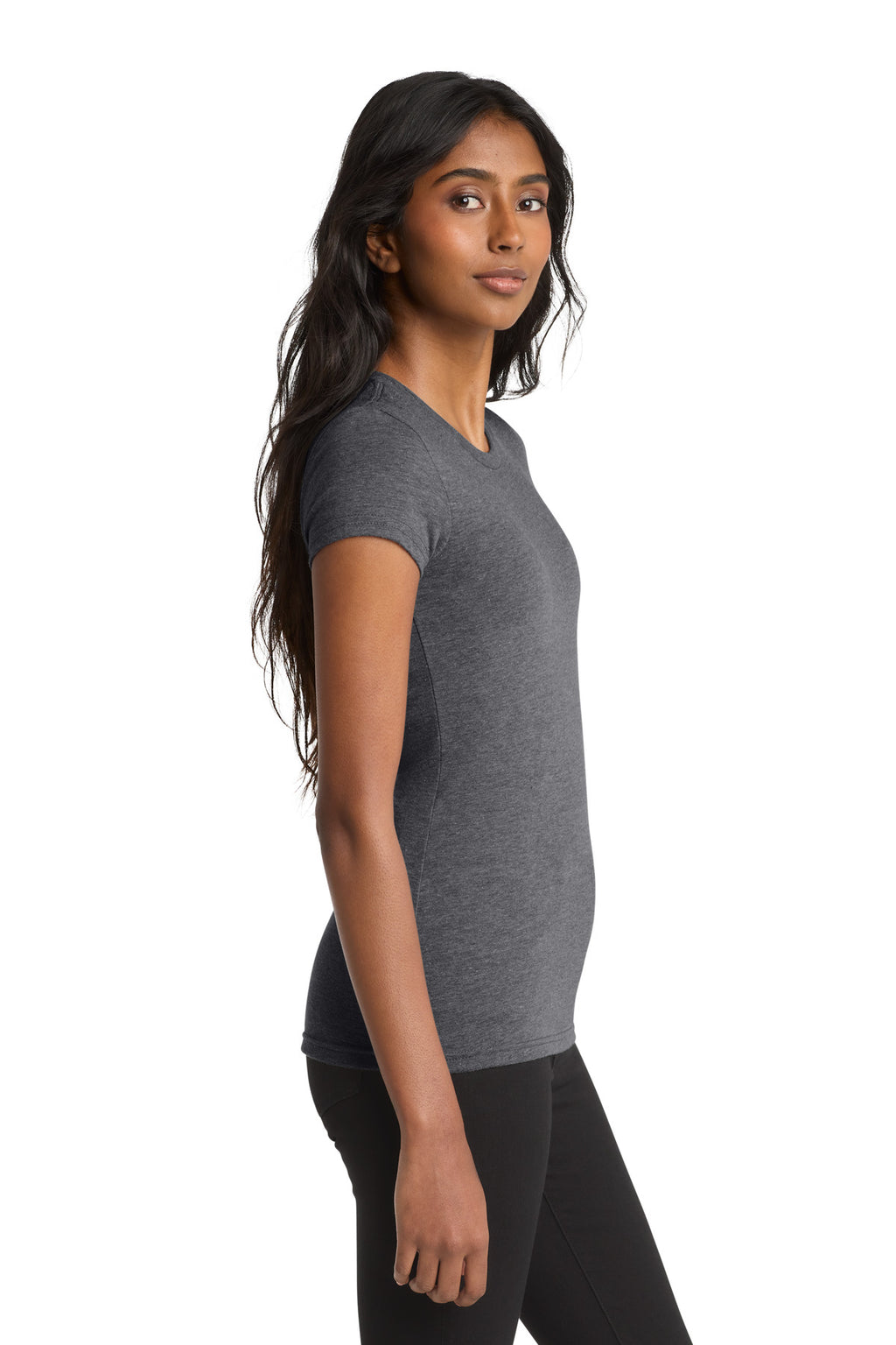 District Women's Fitted Very Important Tee . DT6001 - Heathered Charcoal - side