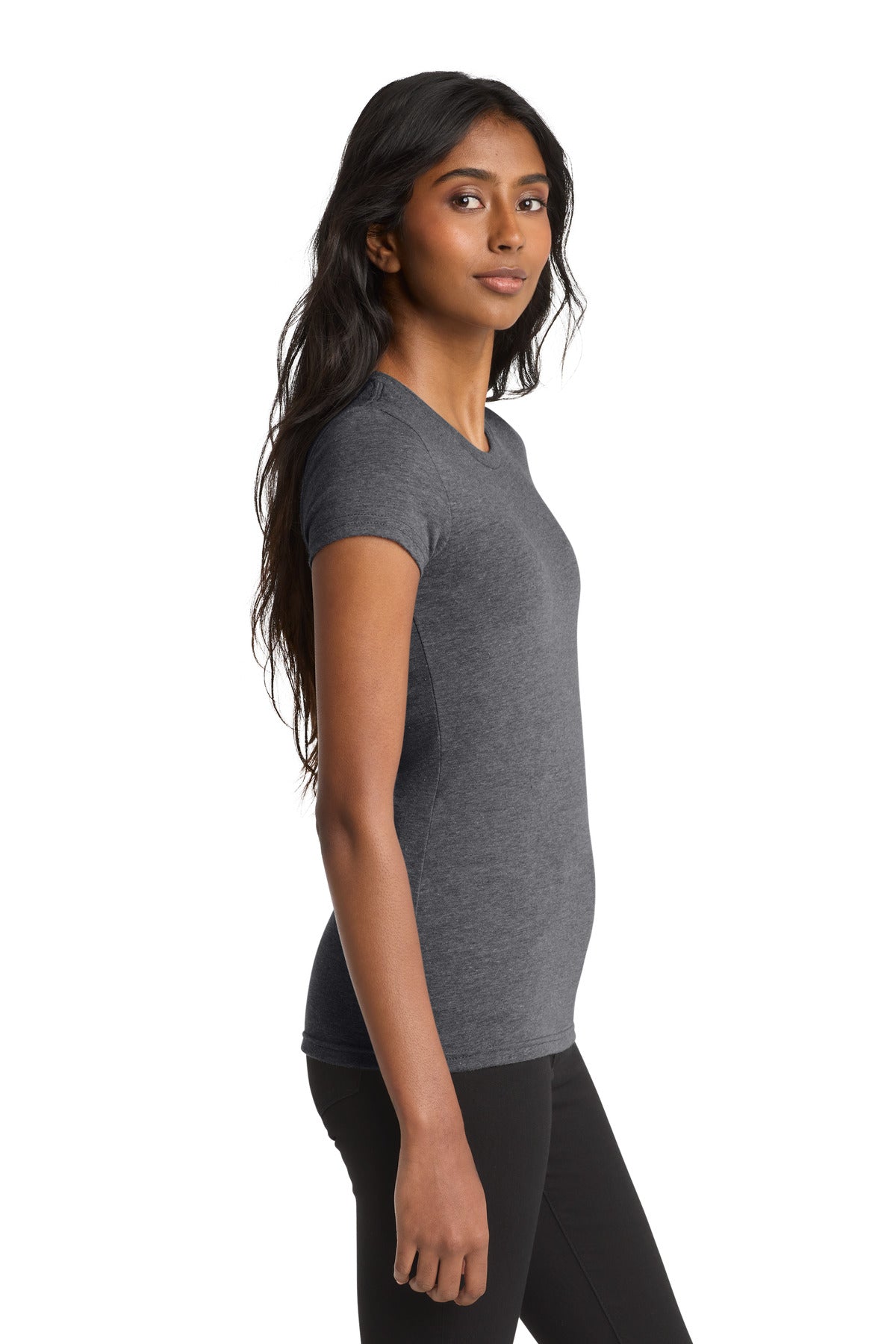 District Women's Fitted Very Important Tee . DT6001 - Heathered Charcoal - side