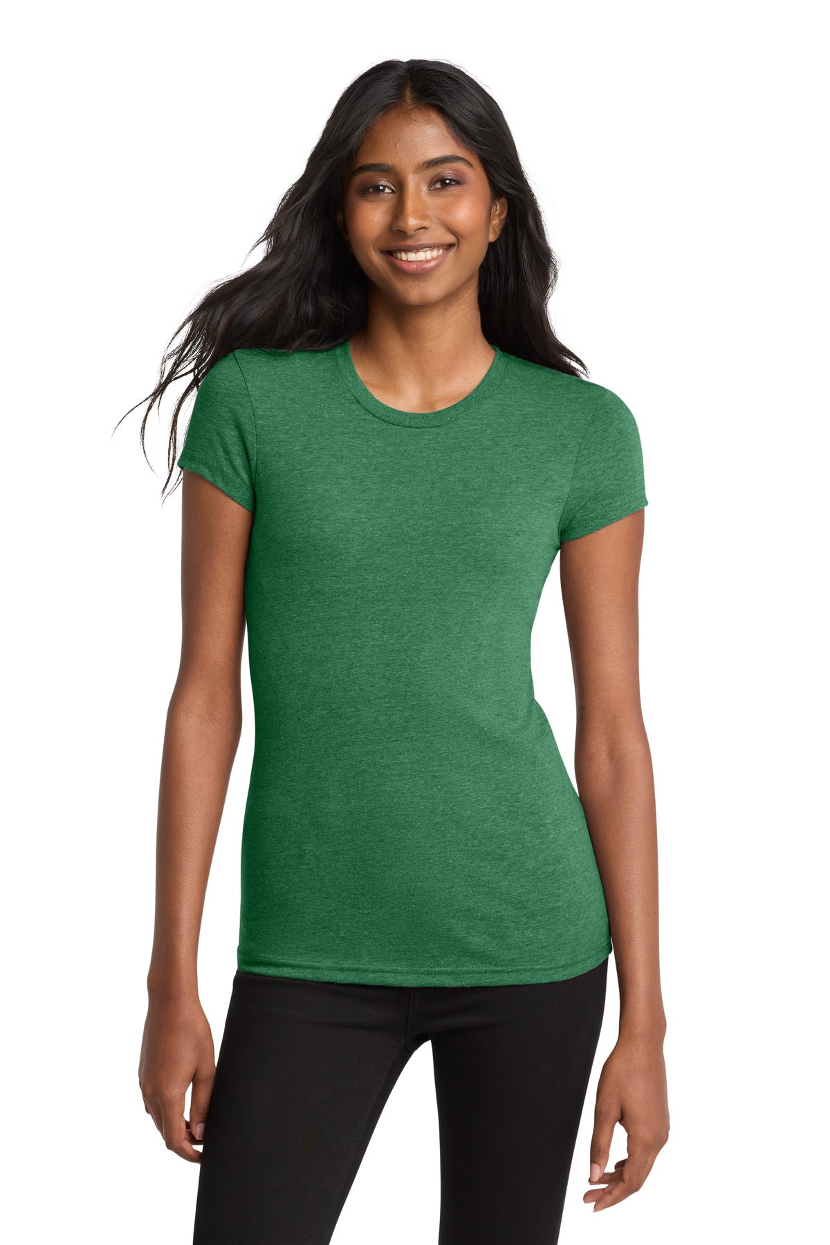 District Women's Fitted Very Important Tee . DT6001 - Heathered Kelly Green - front