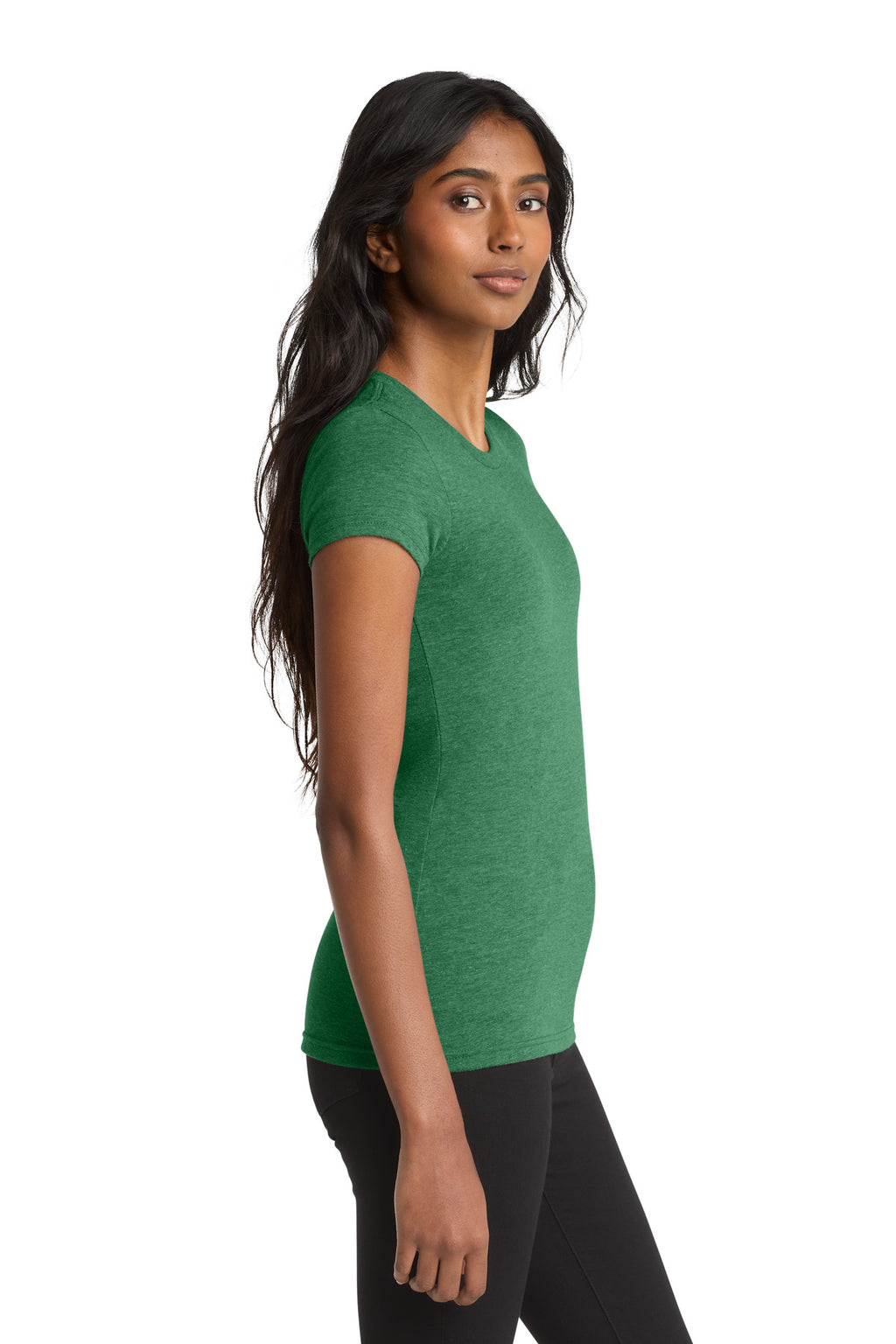 District Women's Fitted Very Important Tee . DT6001 - Heathered Kelly Green - side