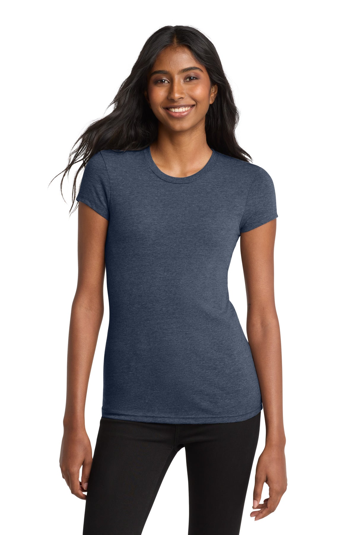 District Women's Fitted Very Important Tee . DT6001 - Heathered Navy - front