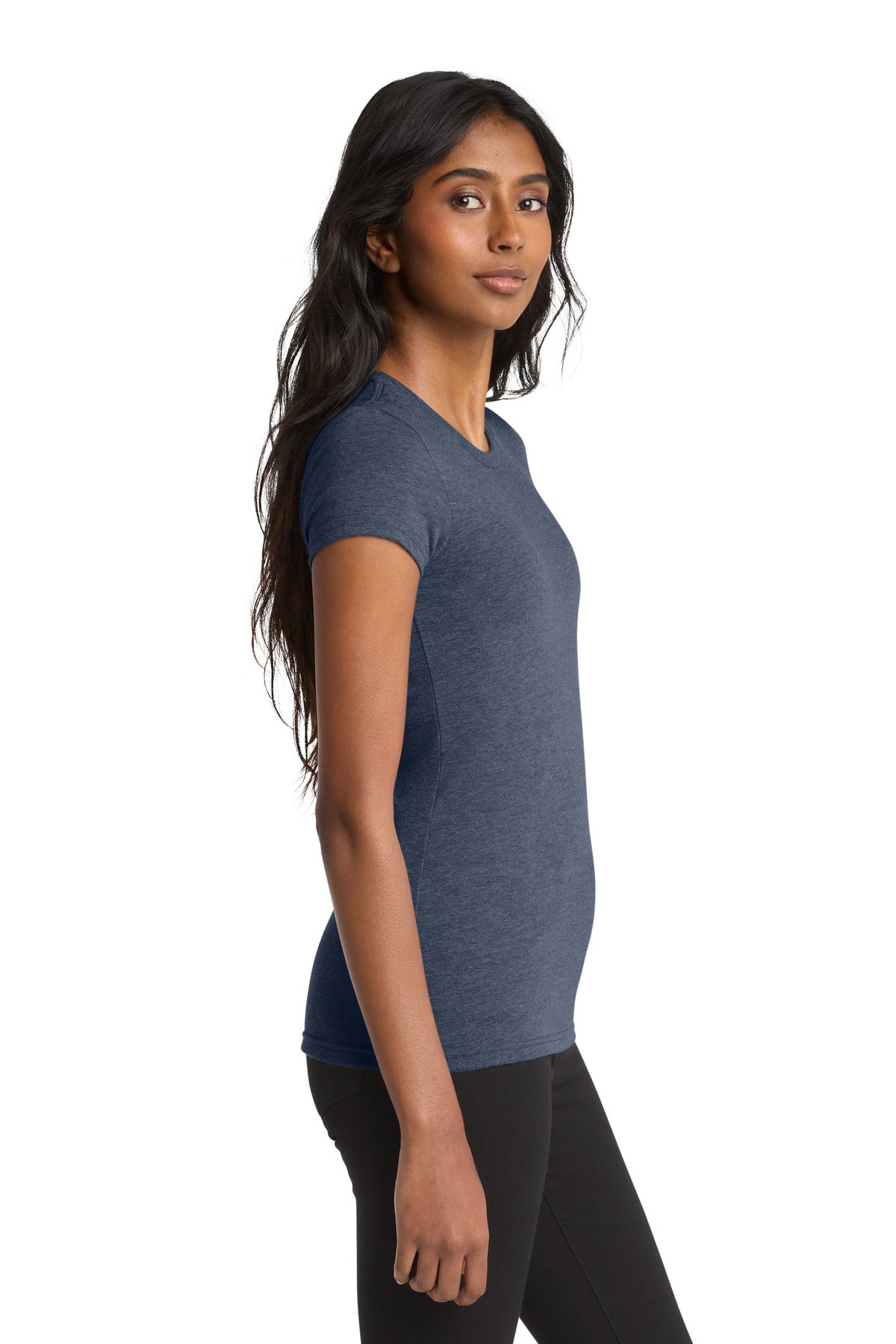 District Women's Fitted Very Important Tee . DT6001 - Heathered Navy - side