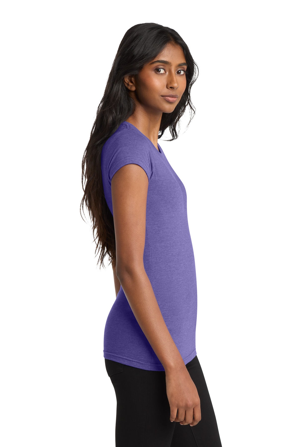 District Women's Fitted Very Important Tee . DT6001 - Heathered Purple - side