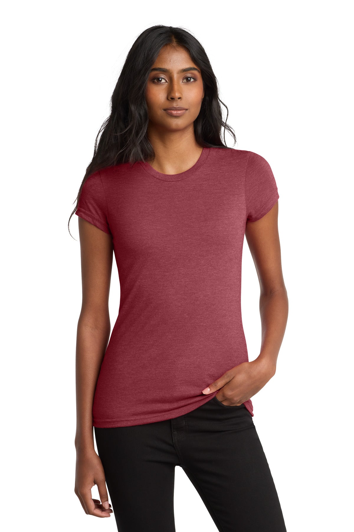 District Women's Fitted Very Important Tee . DT6001 - Heathered Red - front