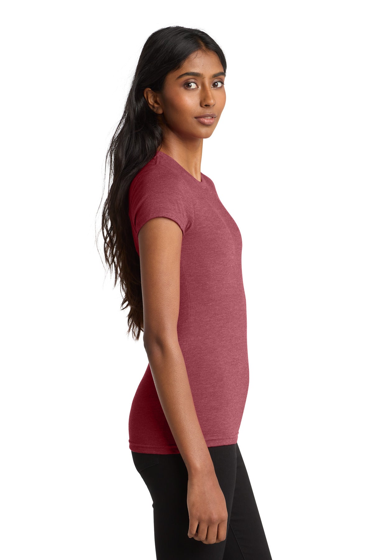District Women's Fitted Very Important Tee . DT6001 - Heathered Red - side