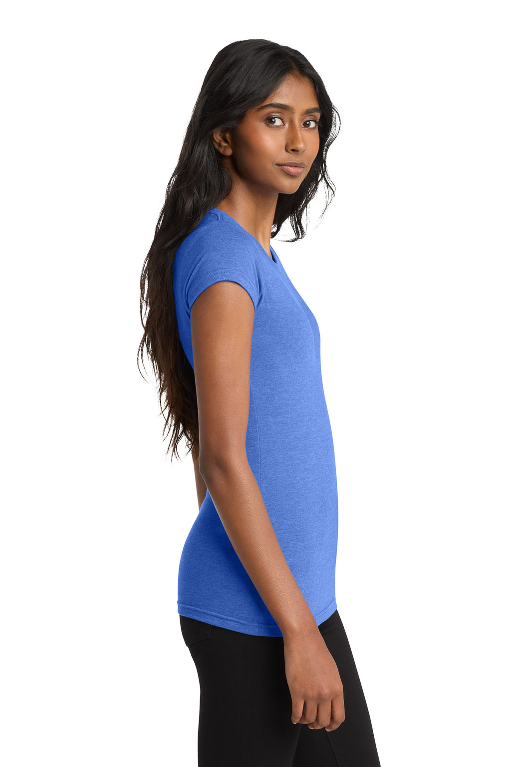 District Women's Fitted Very Important Tee . DT6001 - Heathered Royal - side