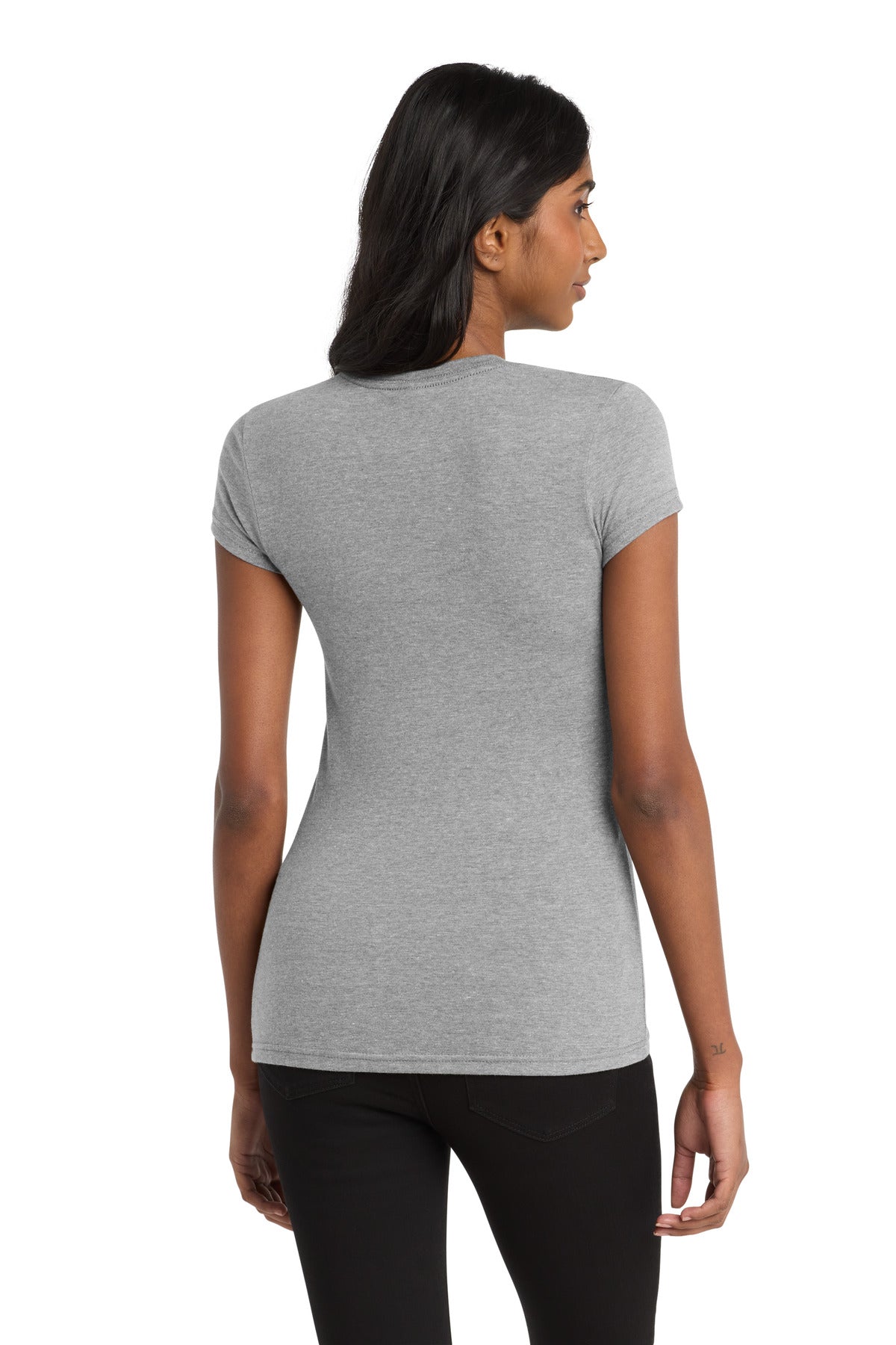 District Women's Fitted Very Important Tee . DT6001 - Light Heather Grey - back