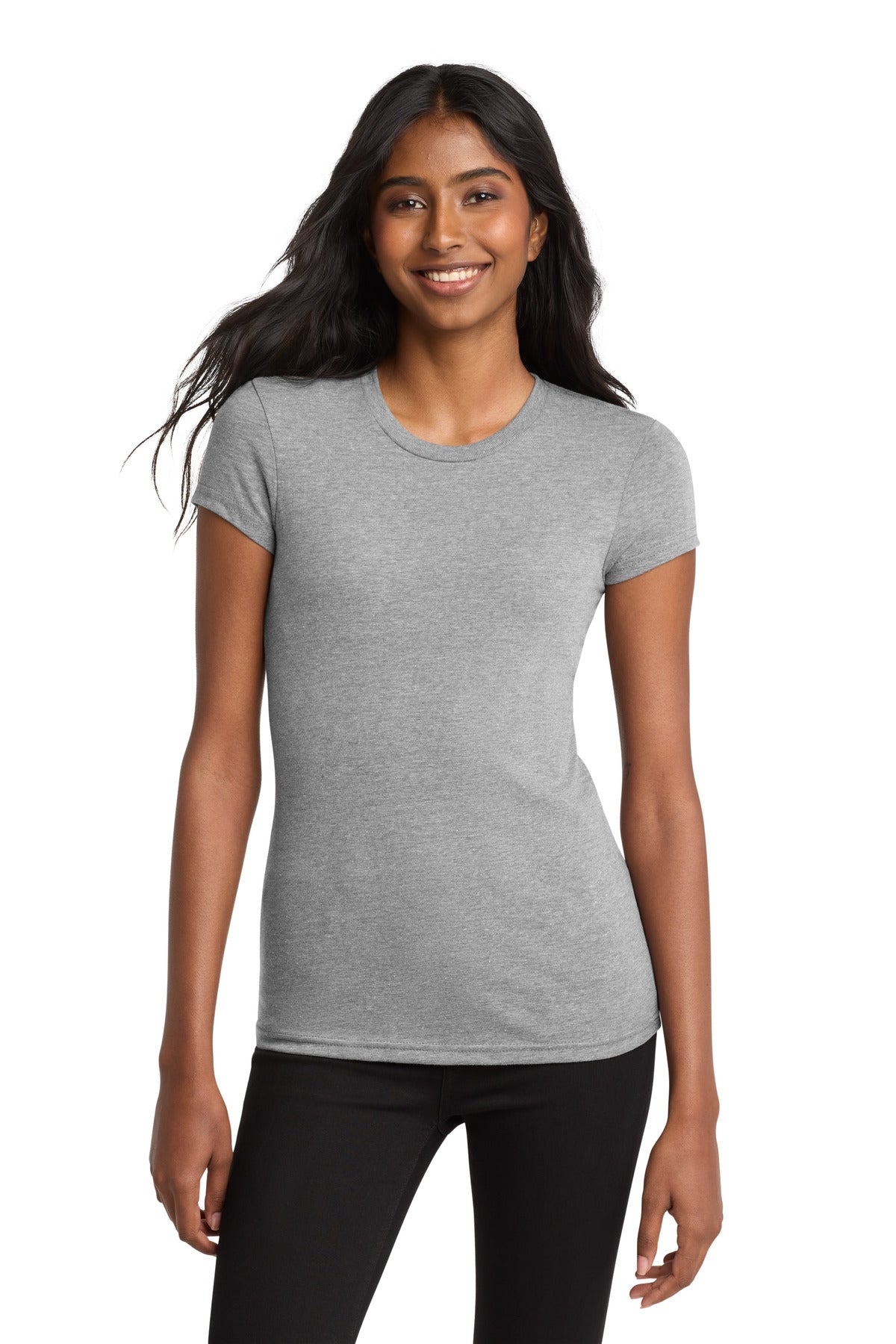 District Women's Fitted Very Important Tee . DT6001 - Light Heather Grey - front