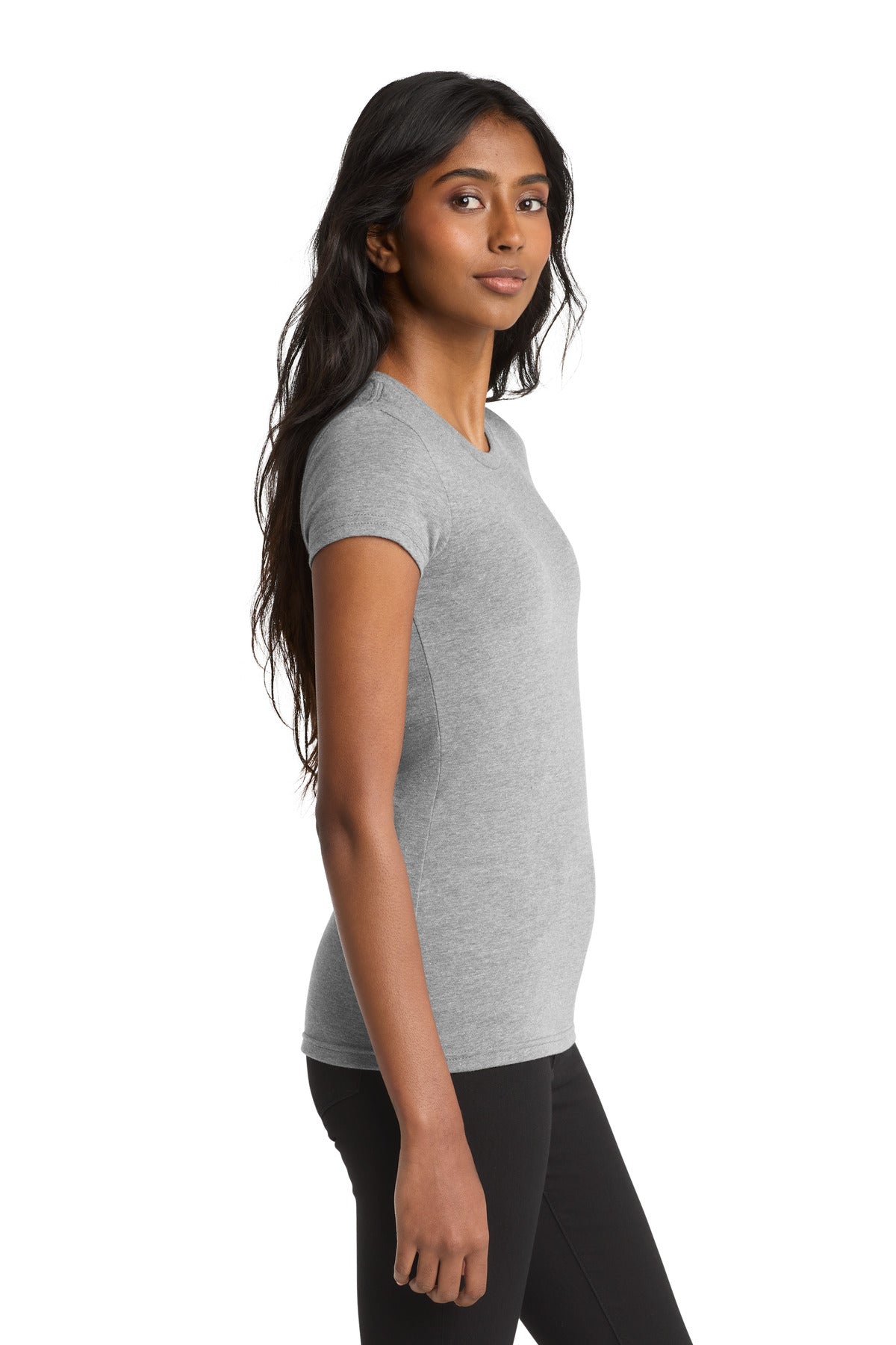 District Women's Fitted Very Important Tee . DT6001 - Light Heather Grey - side