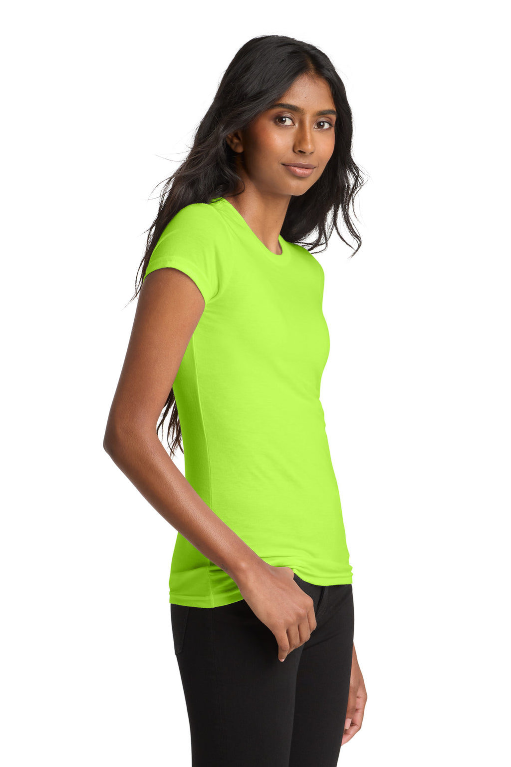 District Women's Fitted Very Important Tee . DT6001 - Lime Shock - side