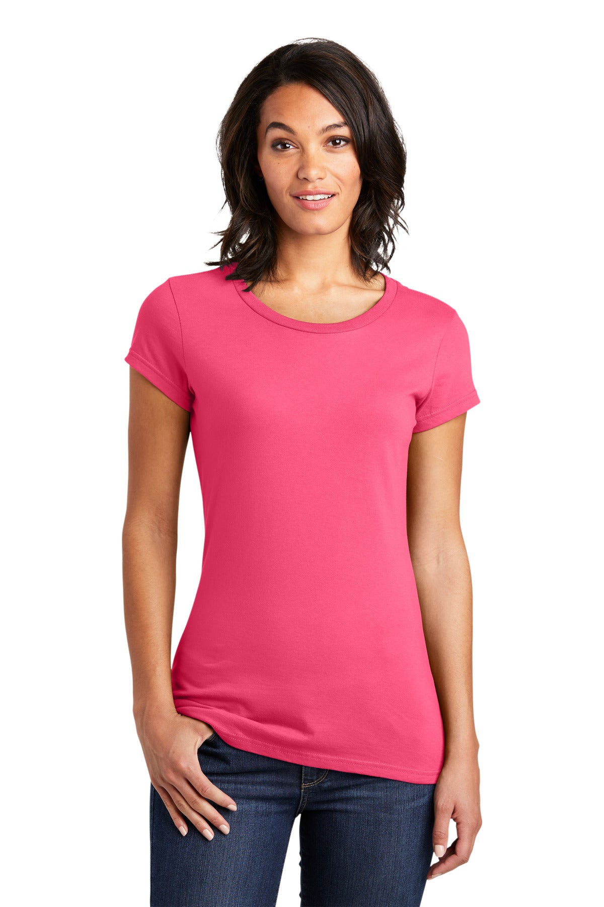 District Women's Fitted Very Important Tee . DT6001 - Neon Pink - front