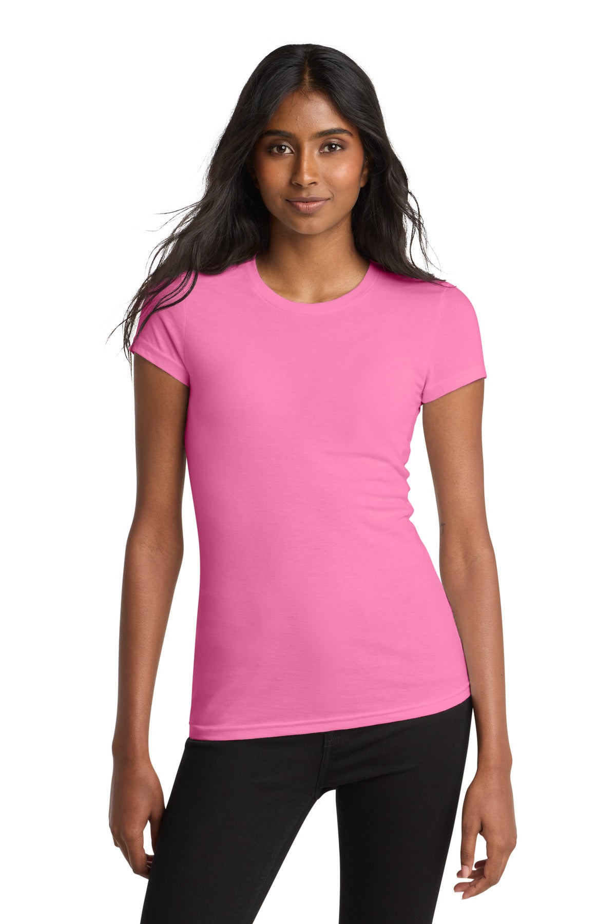District Women's Fitted Very Important Tee . DT6001 - True Pink - front