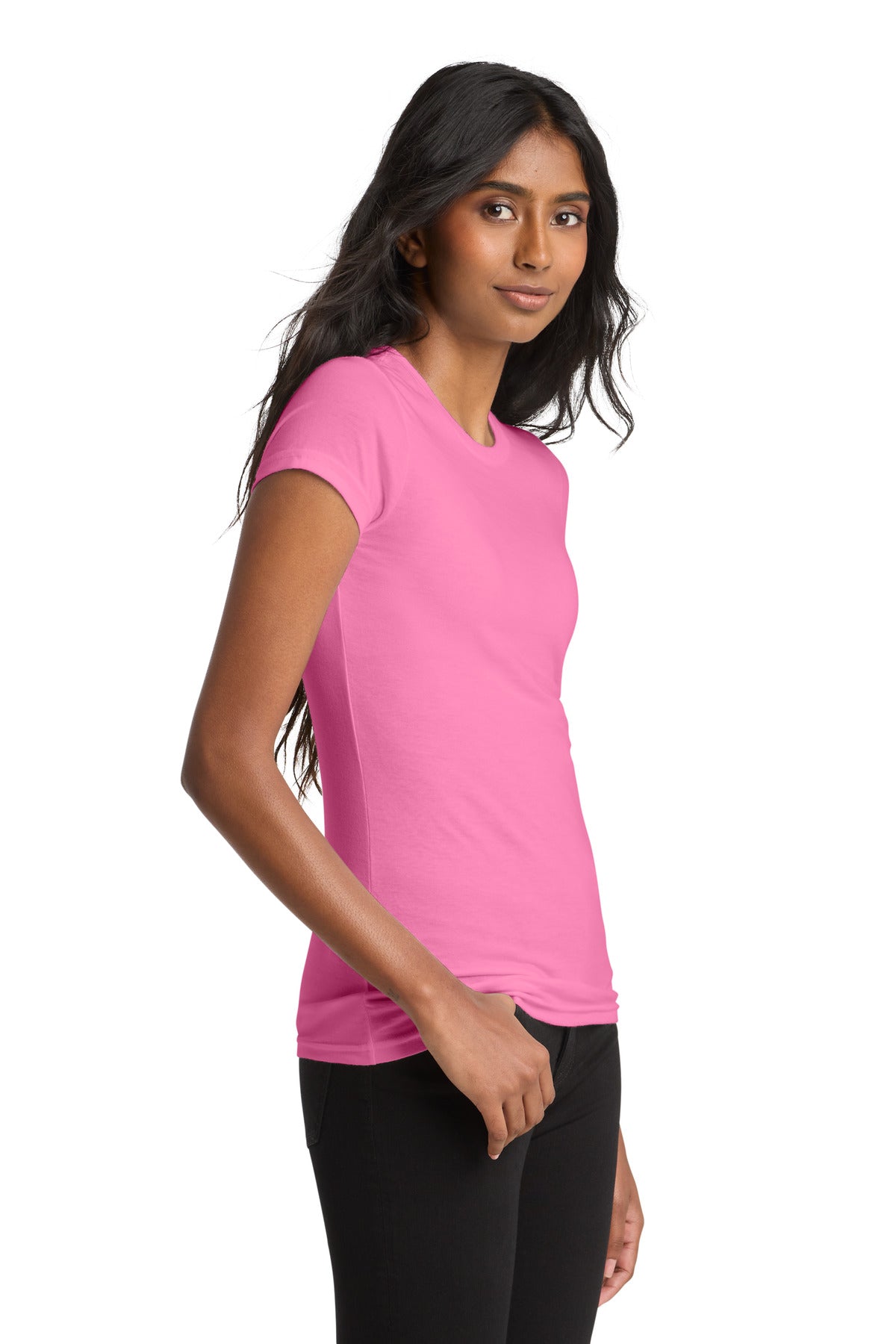 District Women's Fitted Very Important Tee . DT6001 - True Pink - side
