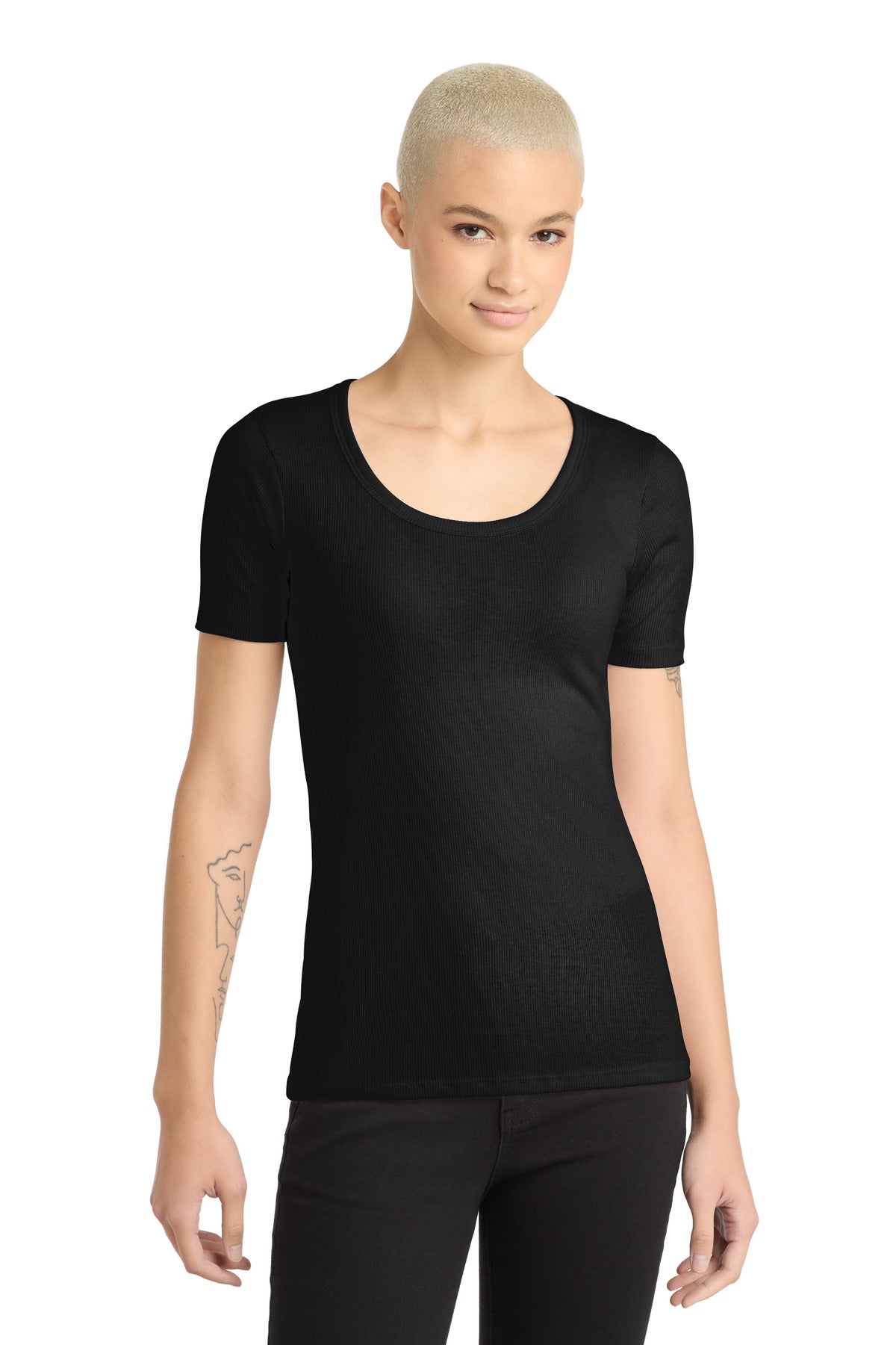 District Women's V.I.T. Rib Scoop Neck Tee DT6020 - Black - front