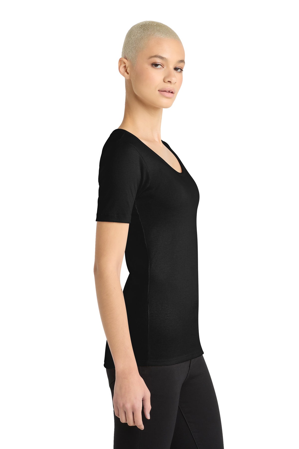 District Women's V.I.T. Rib Scoop Neck Tee DT6020 - Black - side