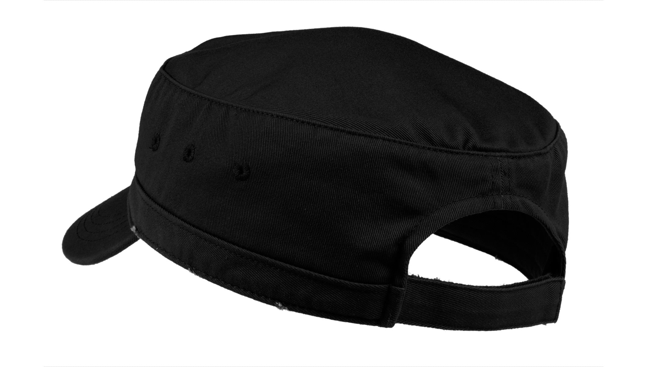 DISCONTINUED District Distressed Military Hat. DT605 - Black - back