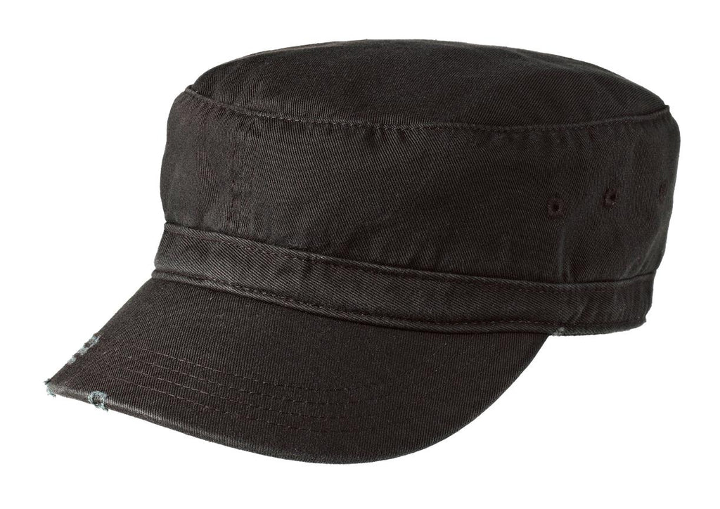 DISCONTINUED District Distressed Military Hat. DT605 - Black - front