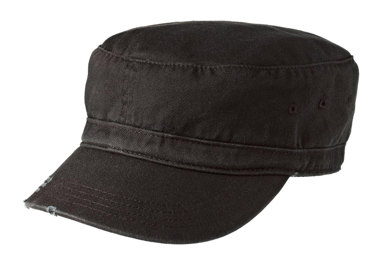 DISCONTINUED District Distressed Military Hat. DT605 - Black - front