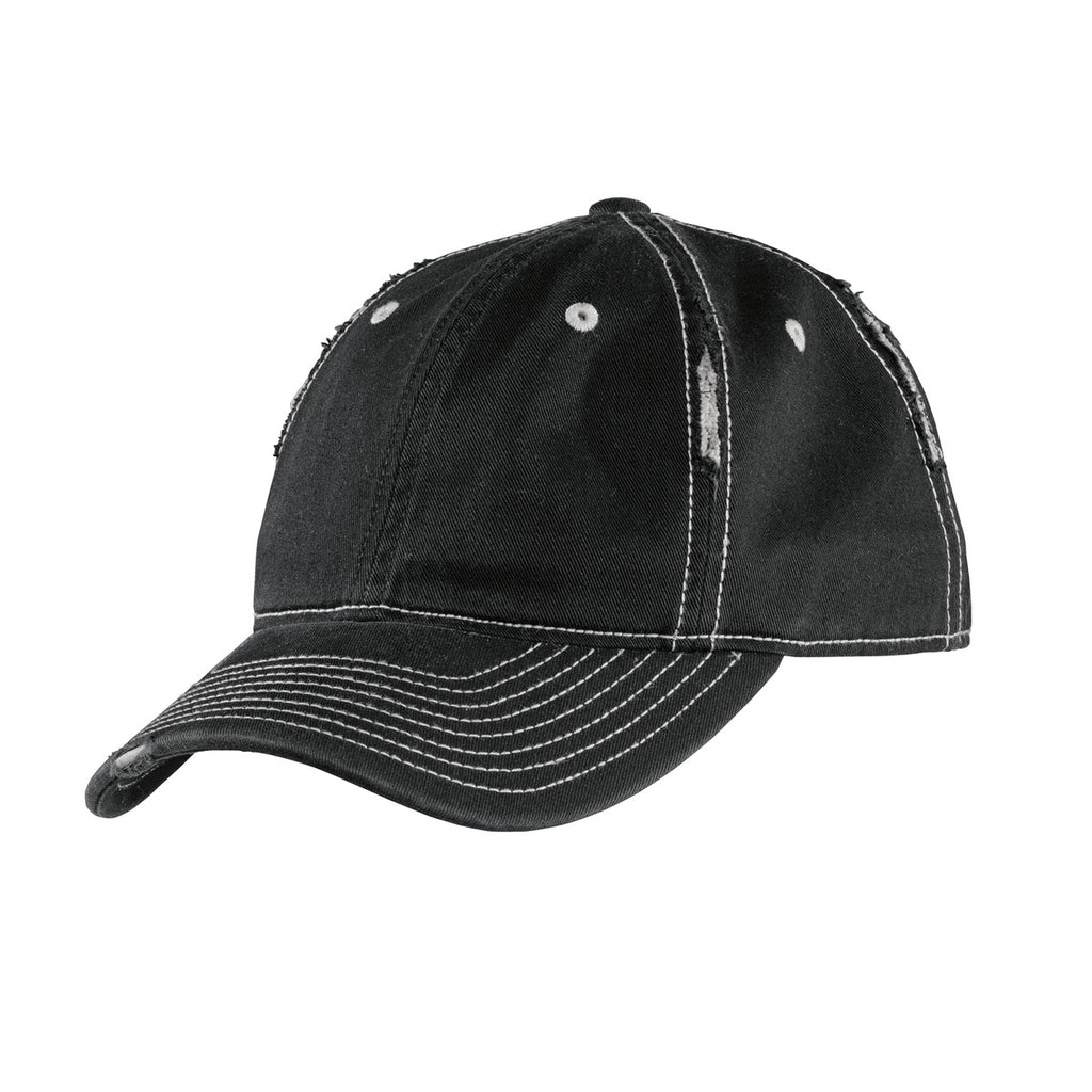 DISCONTINUED District Rip and Distressed Cap DT612 - Black/ Chrome - front