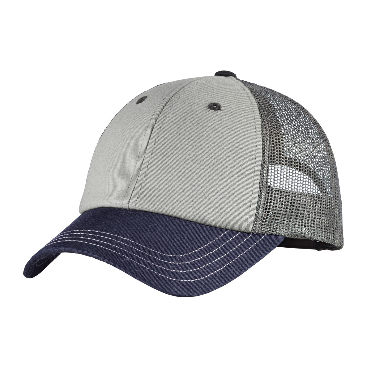 District Tri-Tone Mesh Back Cap DT616 - Chrome/ New Navy/ Charcoal - front