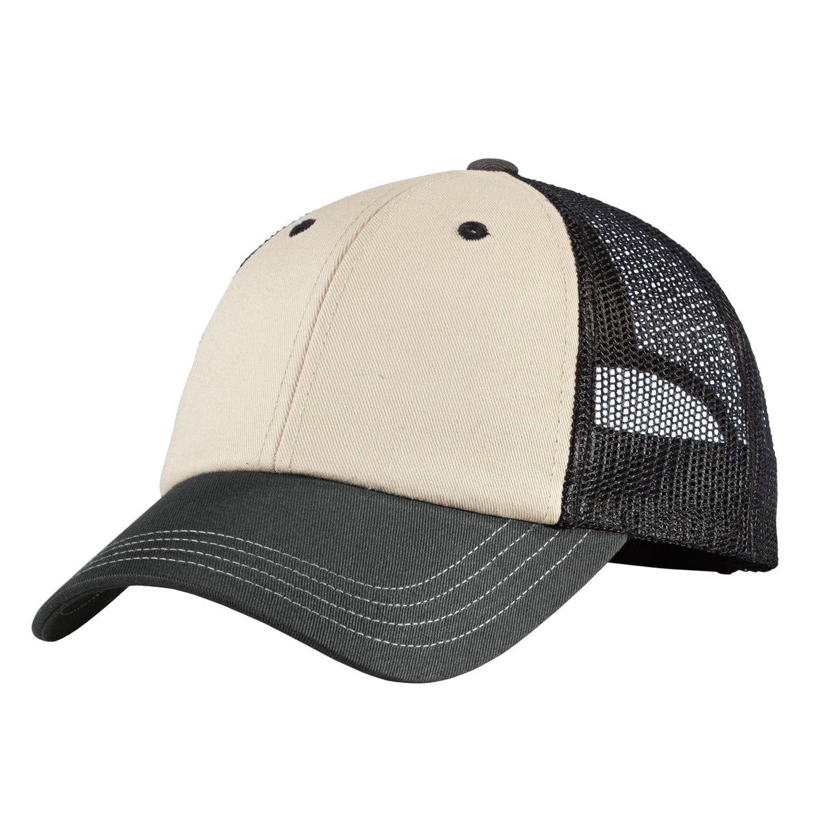 District Tri-Tone Mesh Back Cap DT616 - Sandstone/ Charcoal/ Black - front