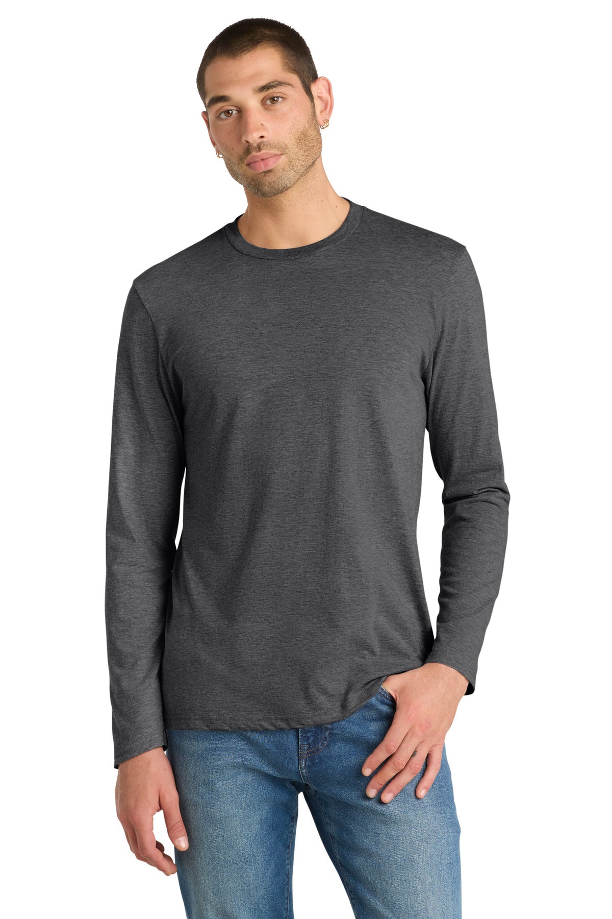 District Very Important Tee Long Sleeve. DT6200 - Heathered Charcoal - front