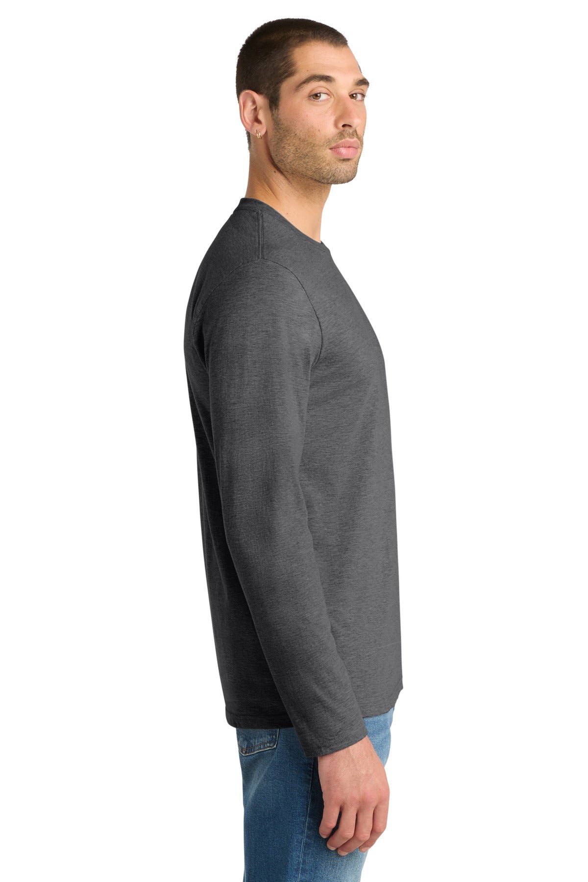 District Very Important Tee Long Sleeve. DT6200 - Heathered Charcoal - side