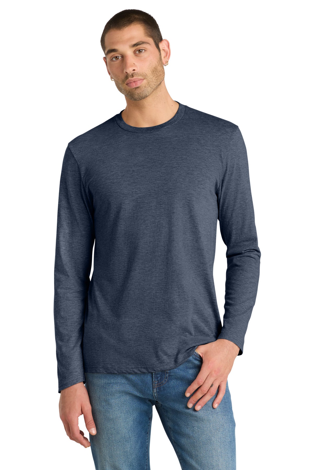 District Very Important Tee Long Sleeve. DT6200 - Heathered Navy - front