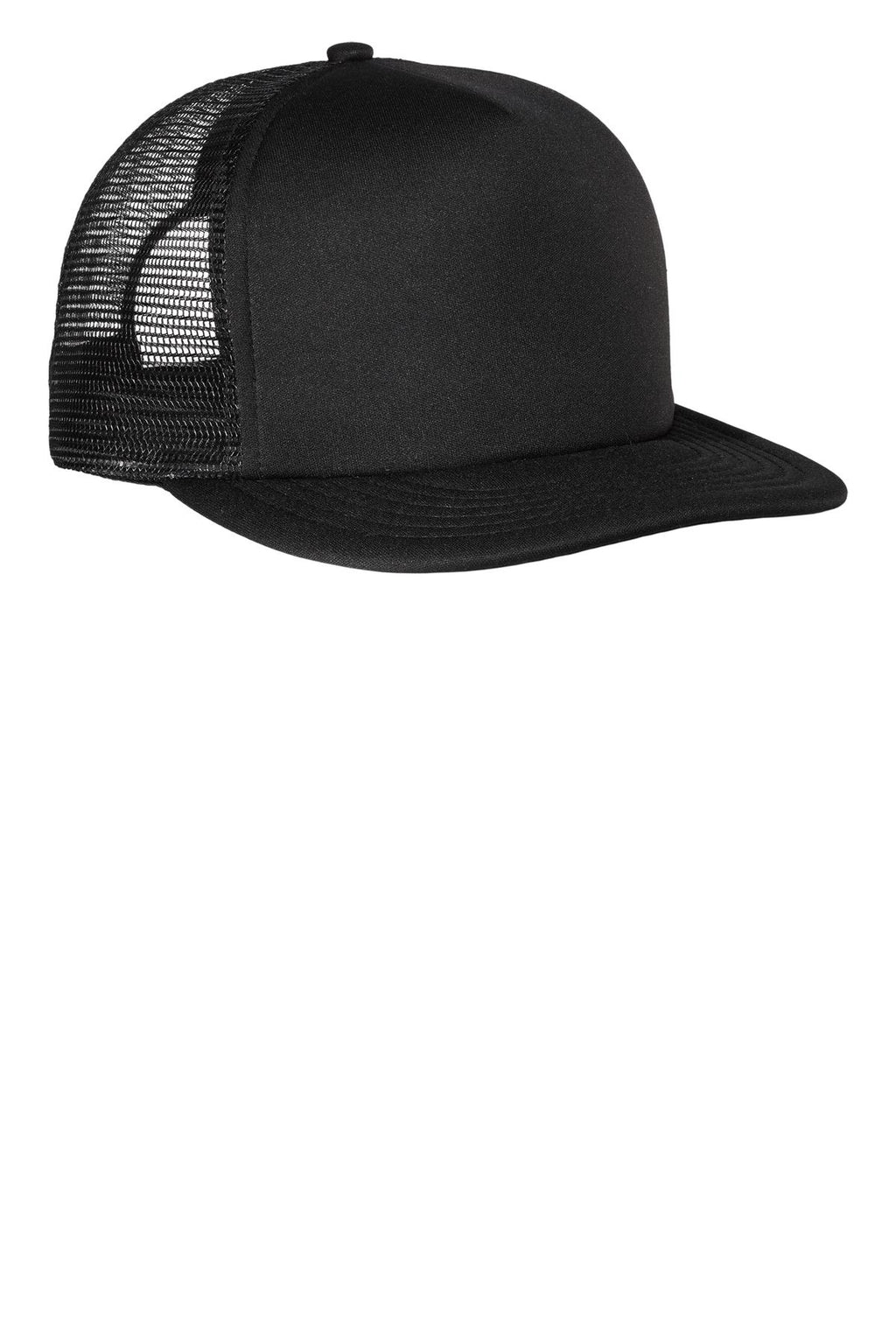 District Flat Bill Snapback Trucker Cap. DT624 - Black - front