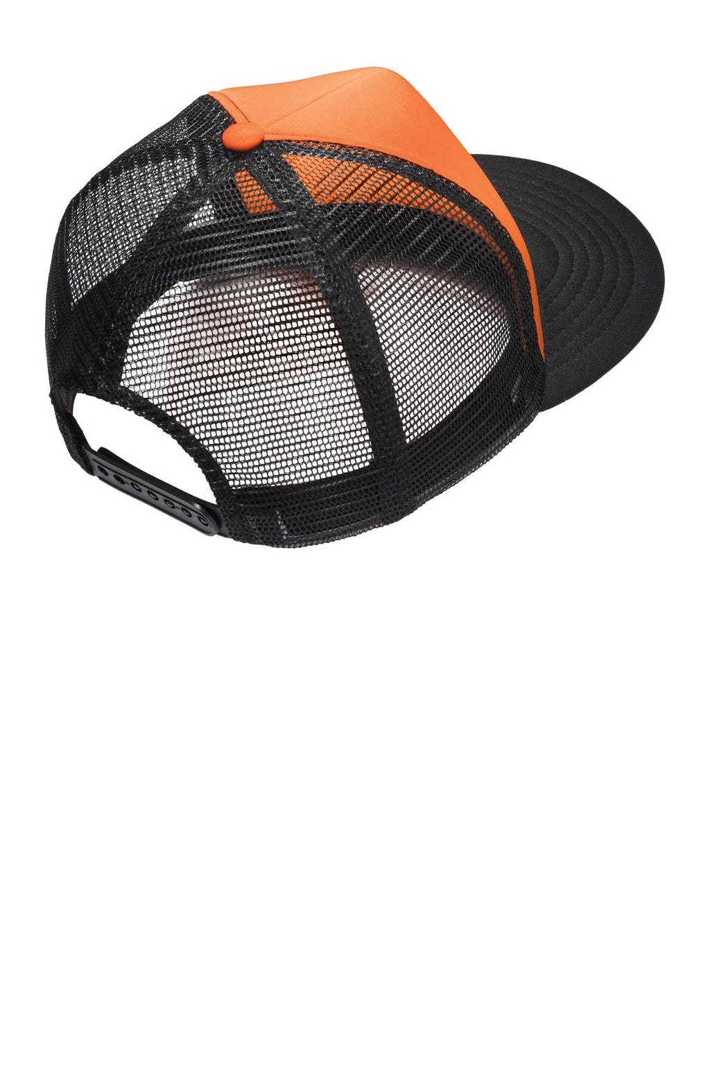 District Flat Bill Snapback Trucker Cap. DT624 - Neon Orange - back