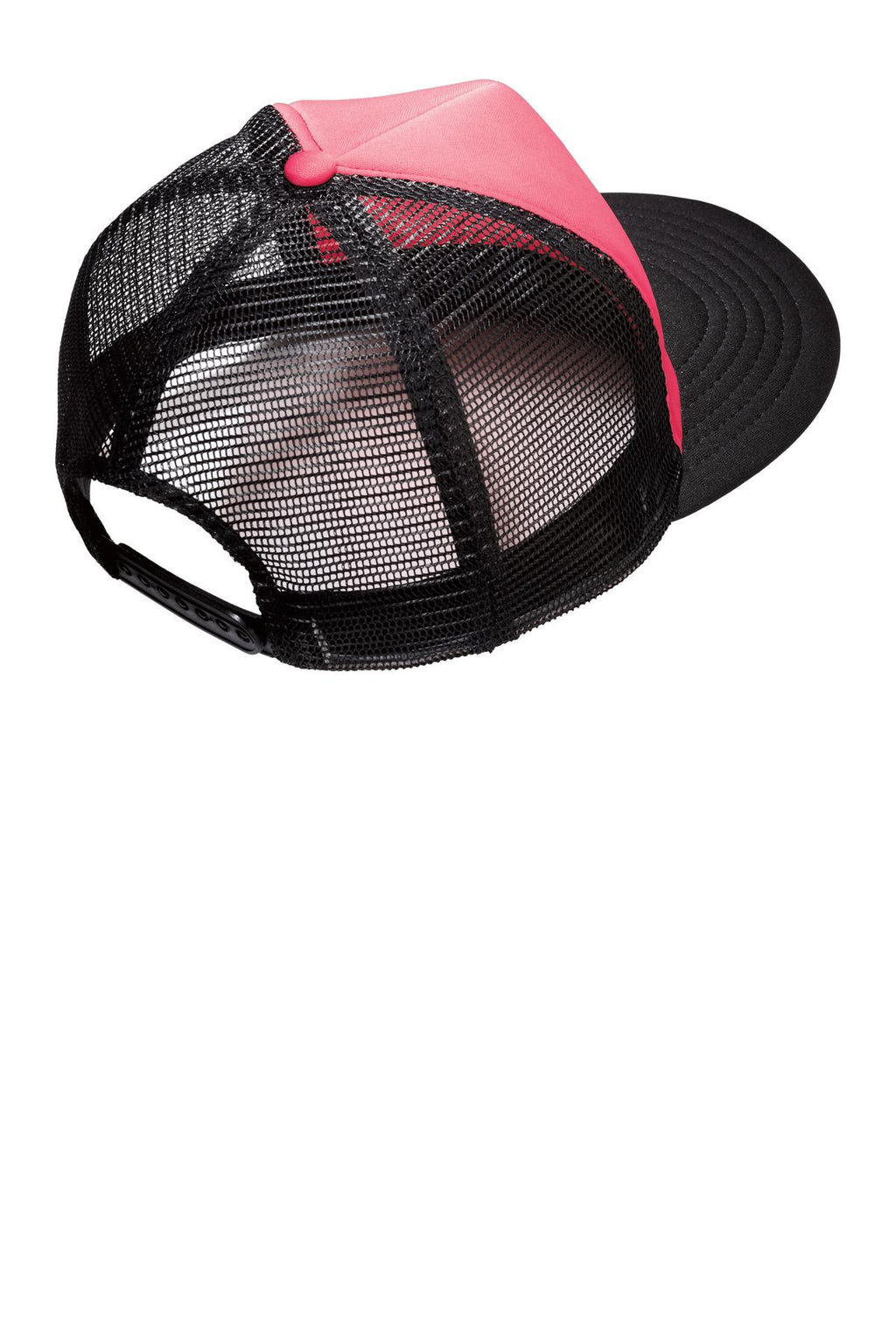 District Flat Bill Snapback Trucker Cap. DT624 - Neon Pink - back