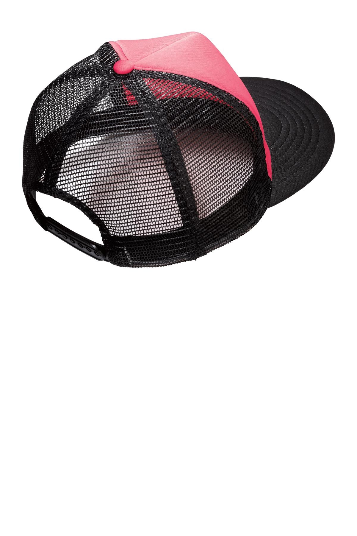 District Flat Bill Snapback Trucker Cap. DT624 - Neon Pink - back