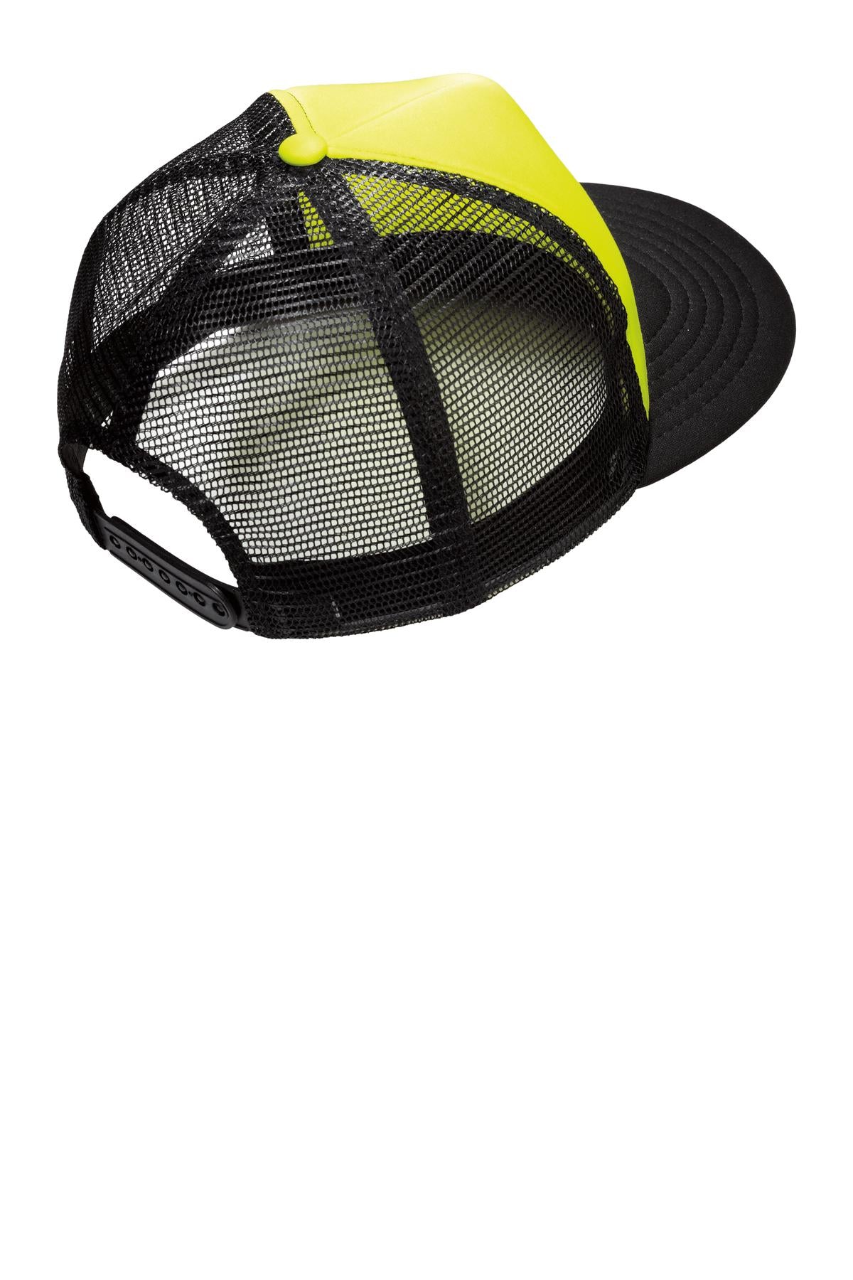 District Flat Bill Snapback Trucker Cap. DT624 - Neon Yellow - back