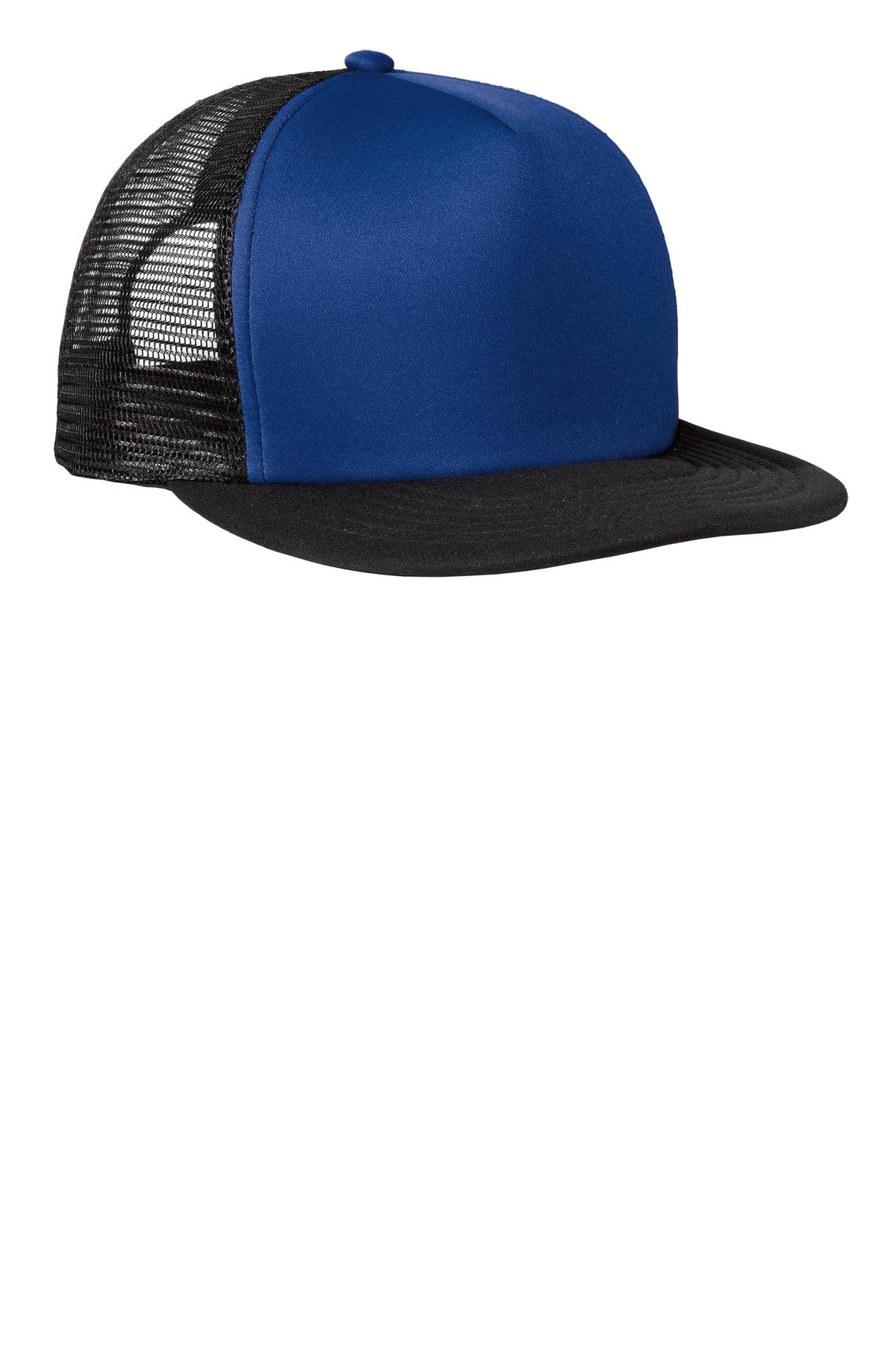 District Flat Bill Snapback Trucker Cap. DT624 - Royal - front
