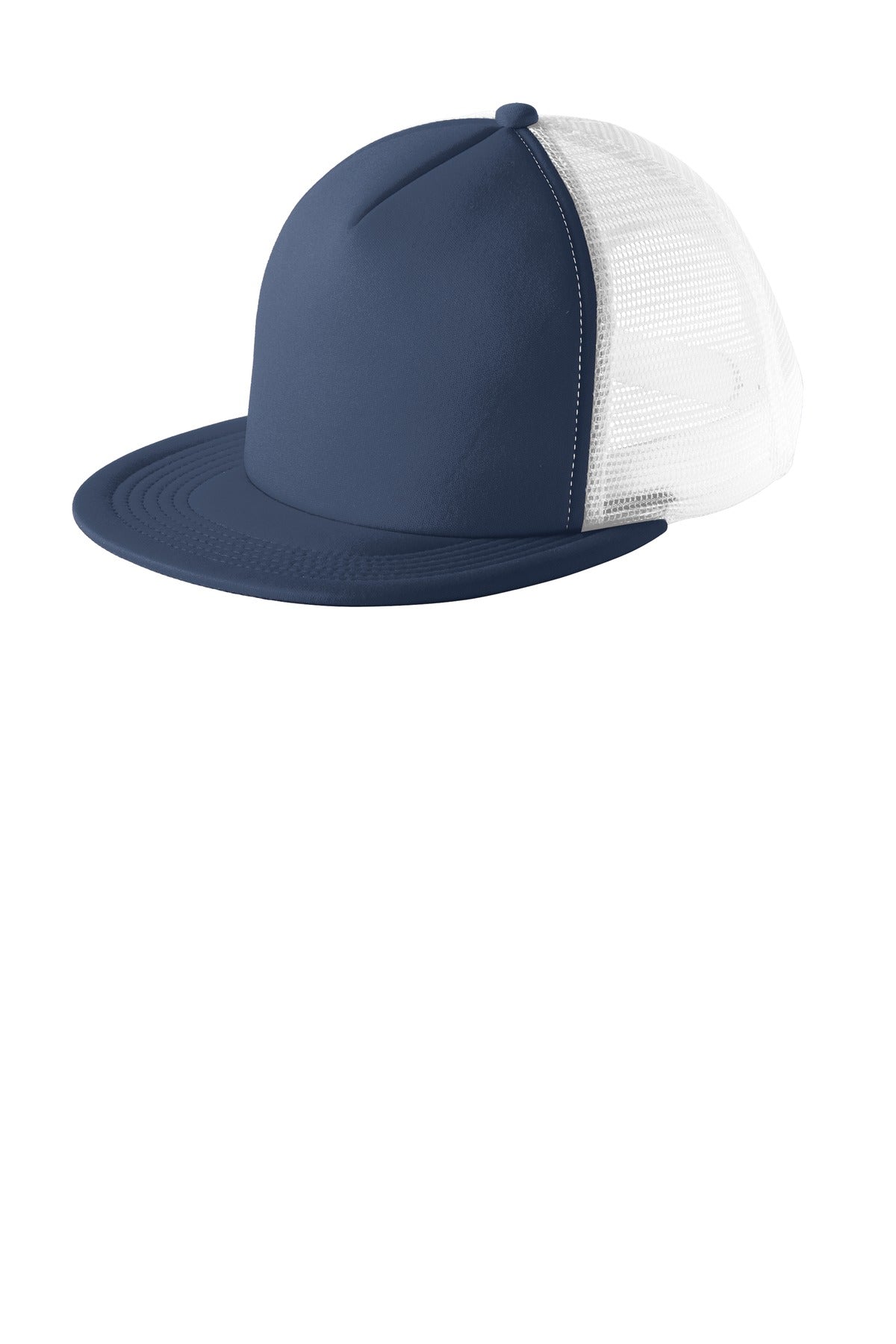 District Flat Bill Snapback Trucker Cap. DT624 - New Navy - front