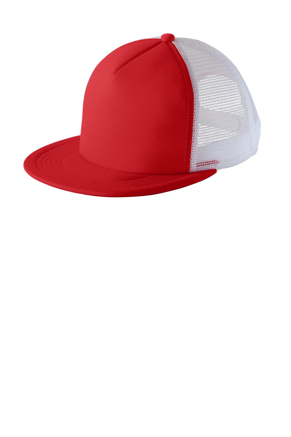 District Flat Bill Snapback Trucker Cap. DT624 - New Red - front