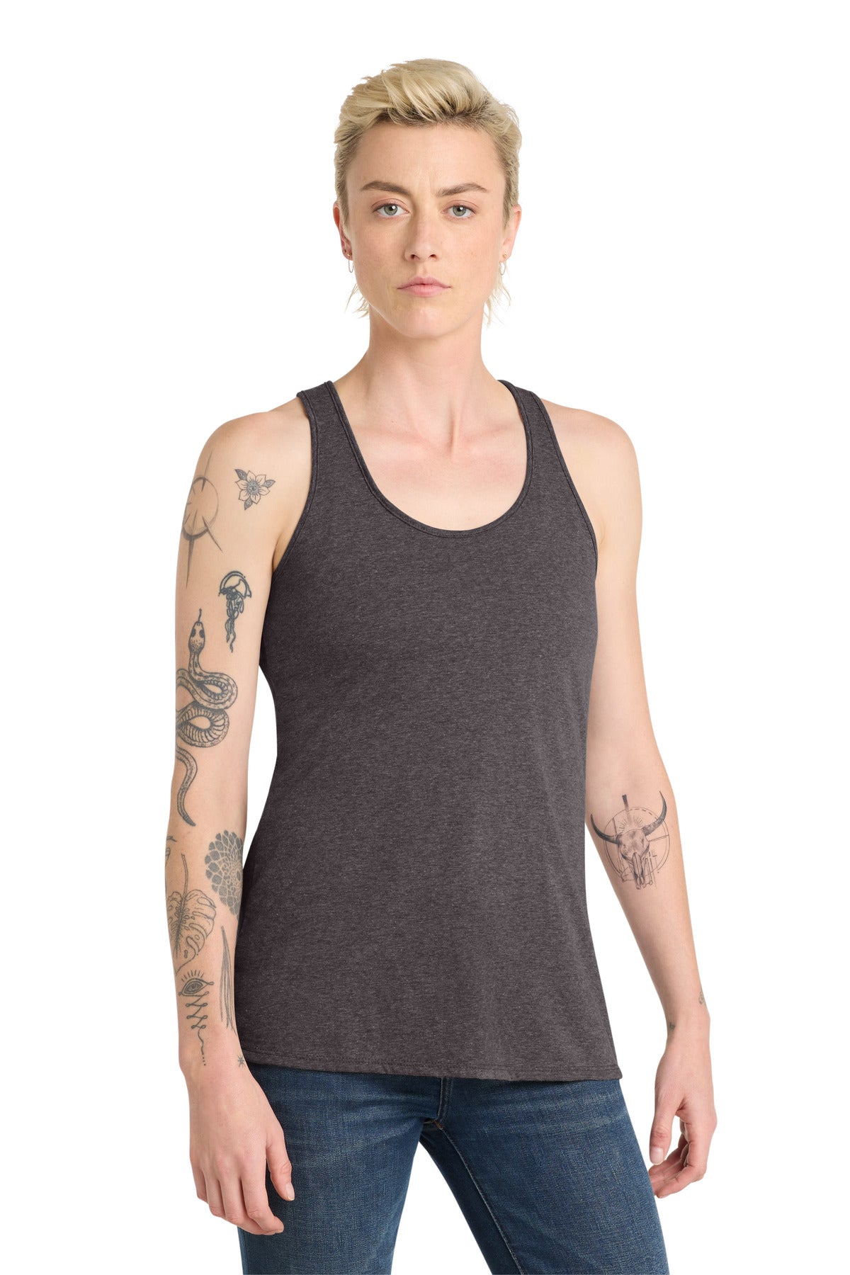 District Women's V.I.T. Racerback Tank     DT6302 - Heathered Charcoal - front