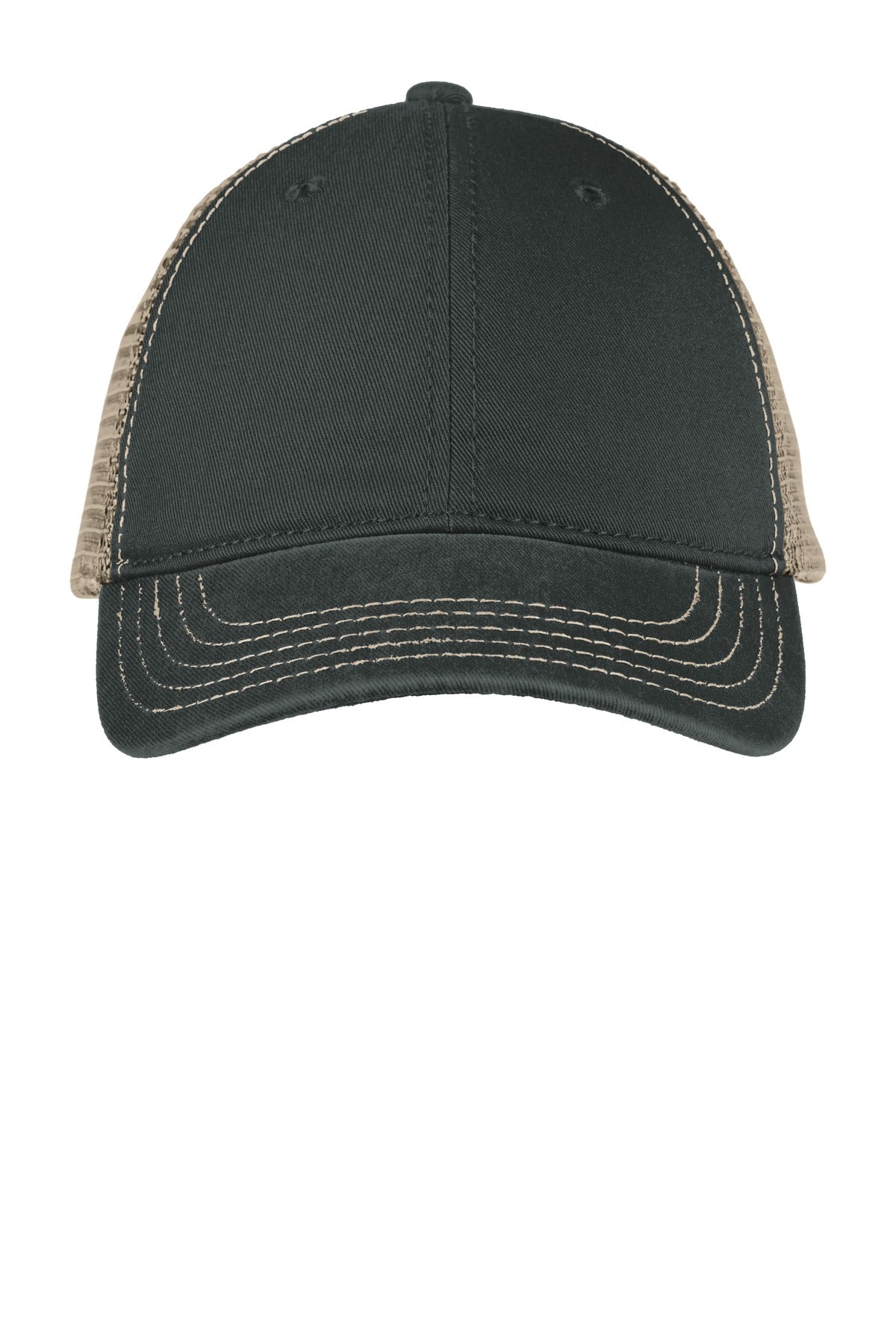 District Super Soft Mesh Back Cap. DT630 - Black/ Khaki - front